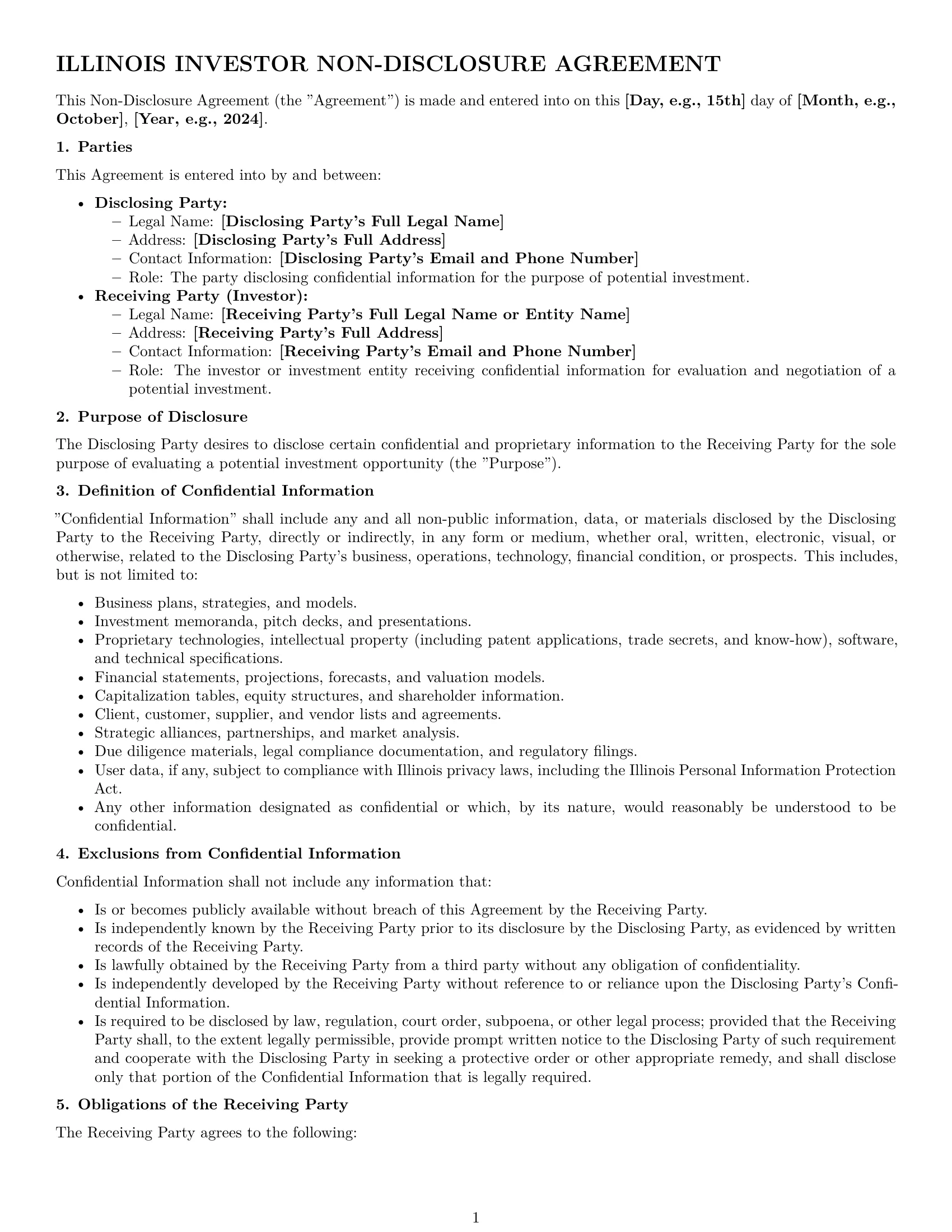 Preview page 1 of Pro Illinois investor nda template