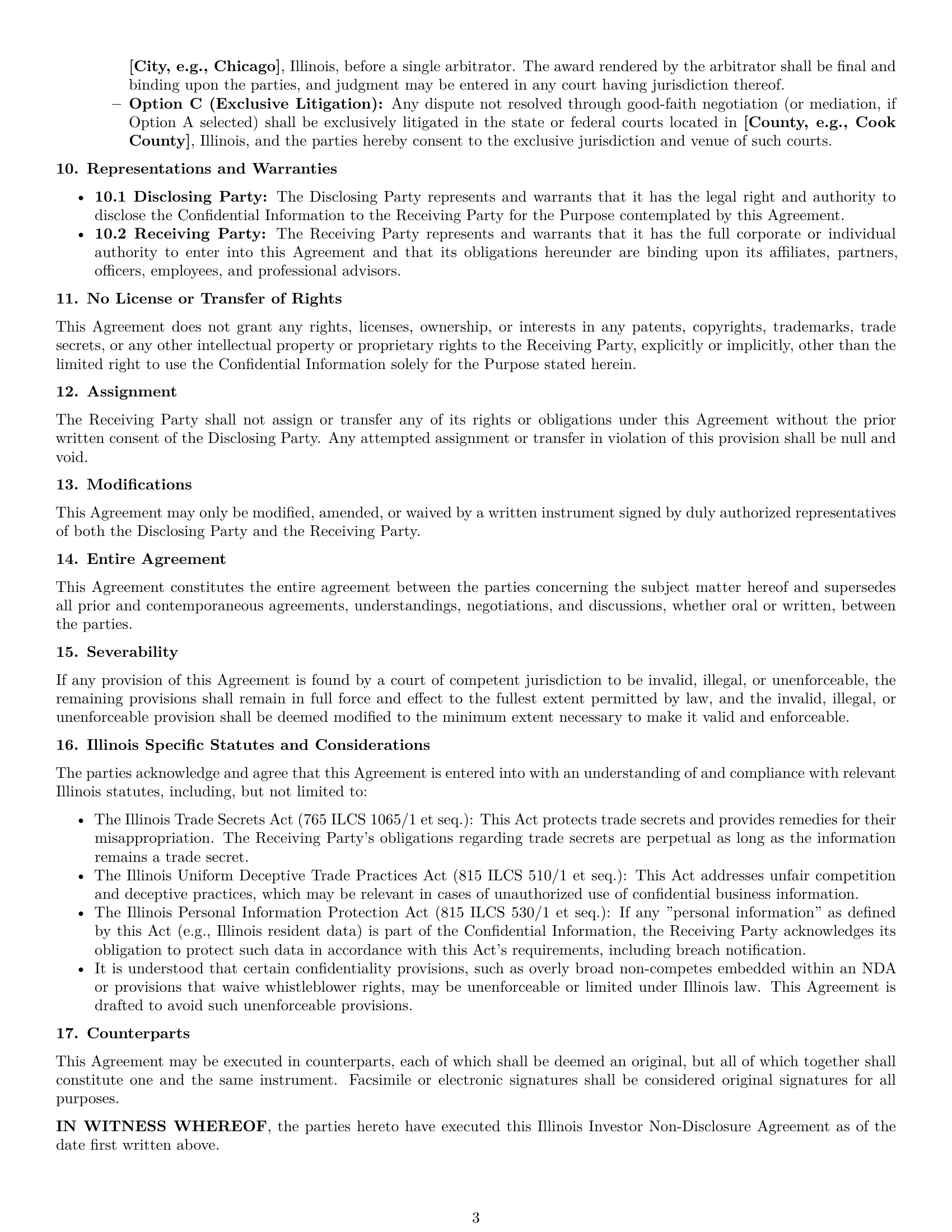 Preview page 3 of Pro Illinois investor nda template
