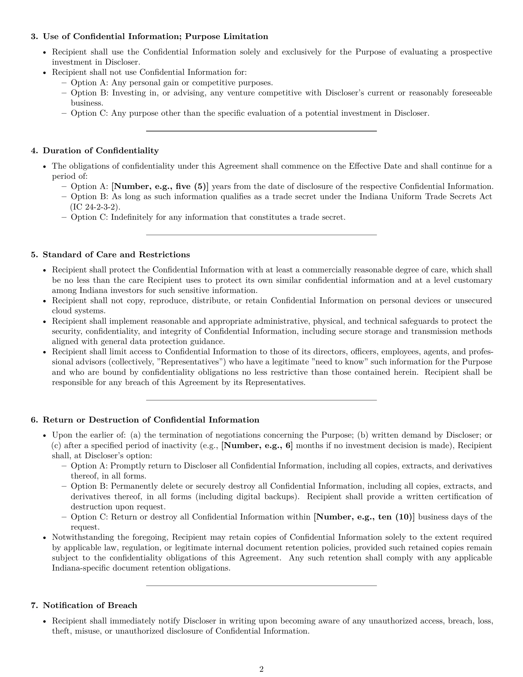 Preview page 2 of Pro Indiana investor nda template