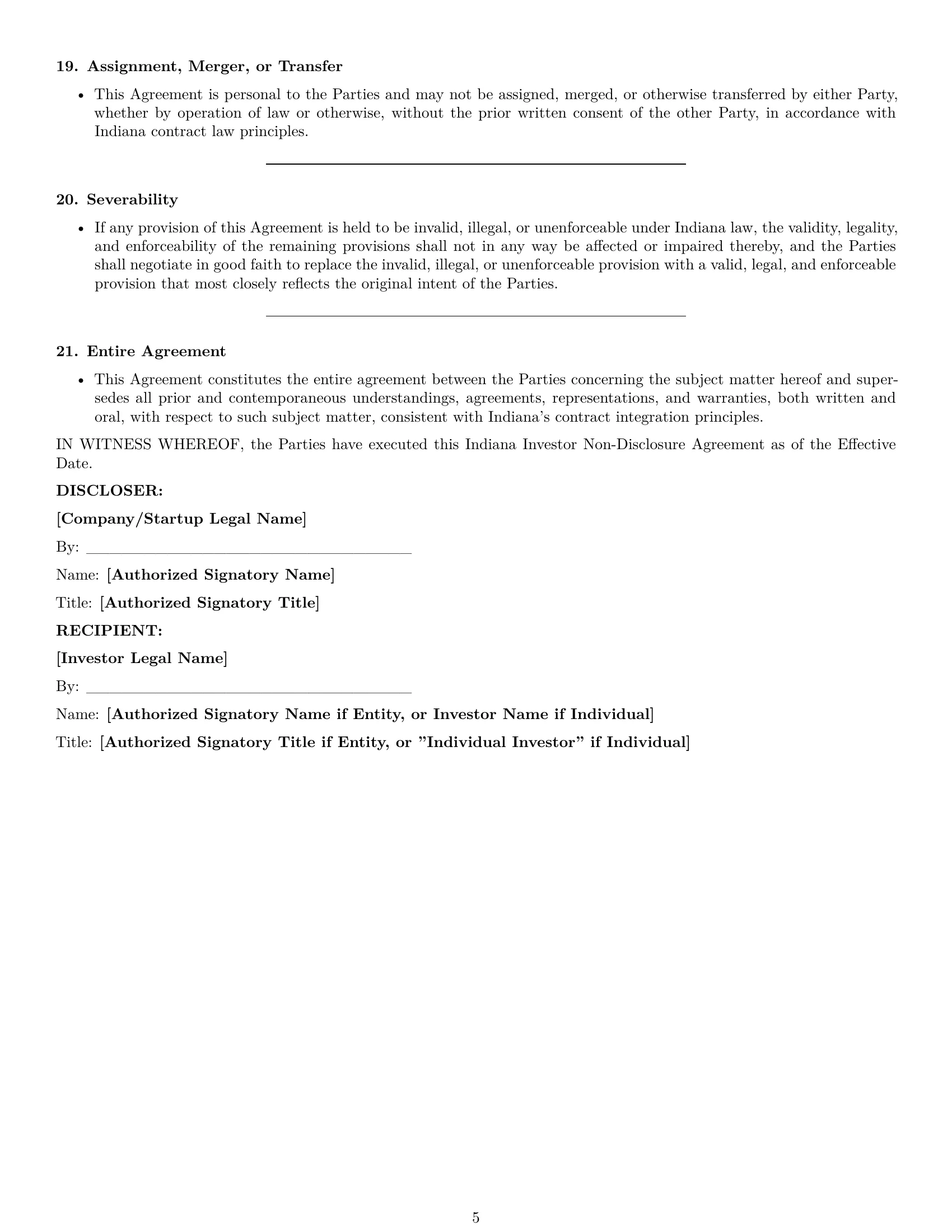 Preview page 5 of Pro Indiana investor nda template