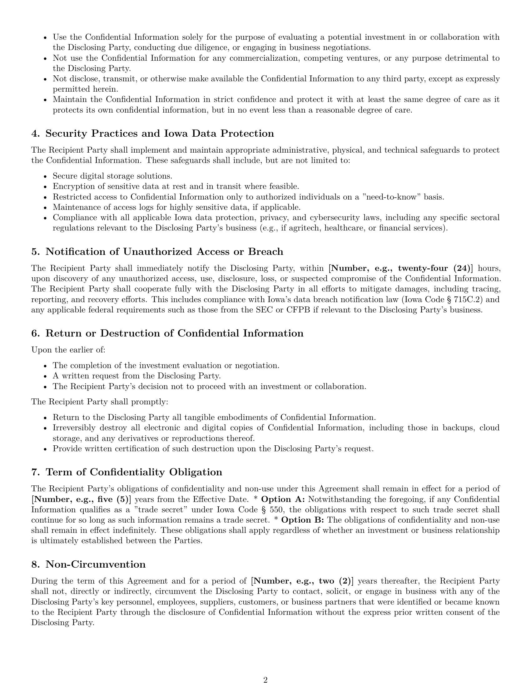 Preview page 2 of Pro Iowa investor nda template