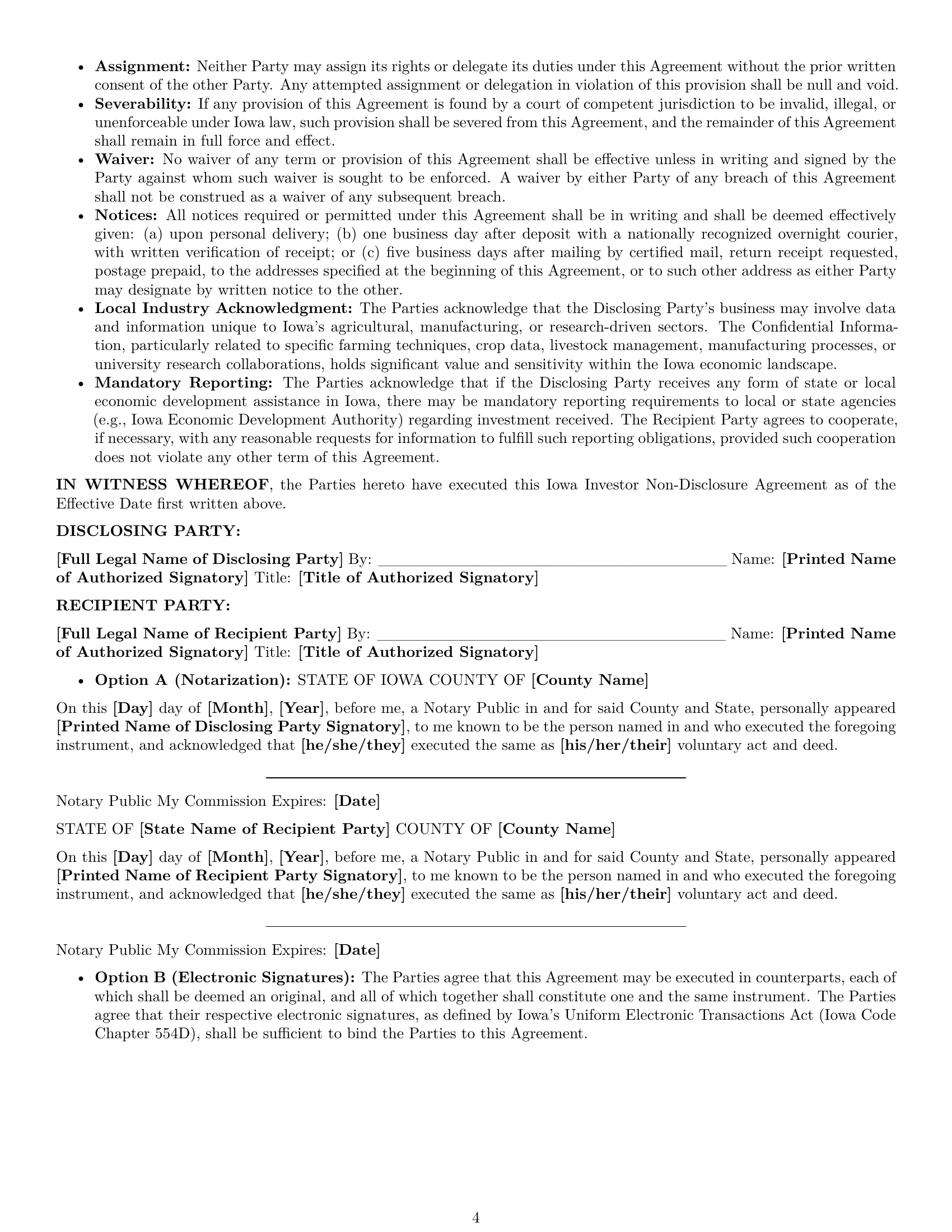 Preview page 4 of Pro Iowa investor nda template