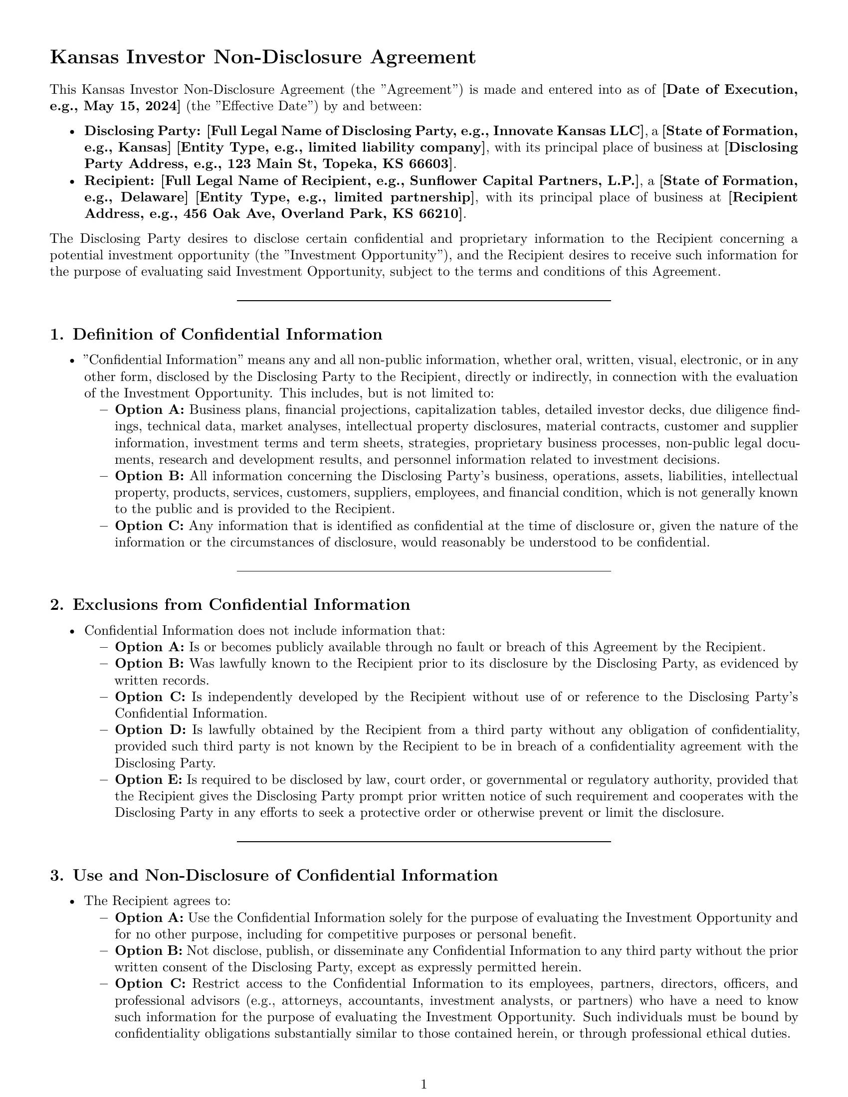 Preview page 1 of Pro Kansas investor nda template