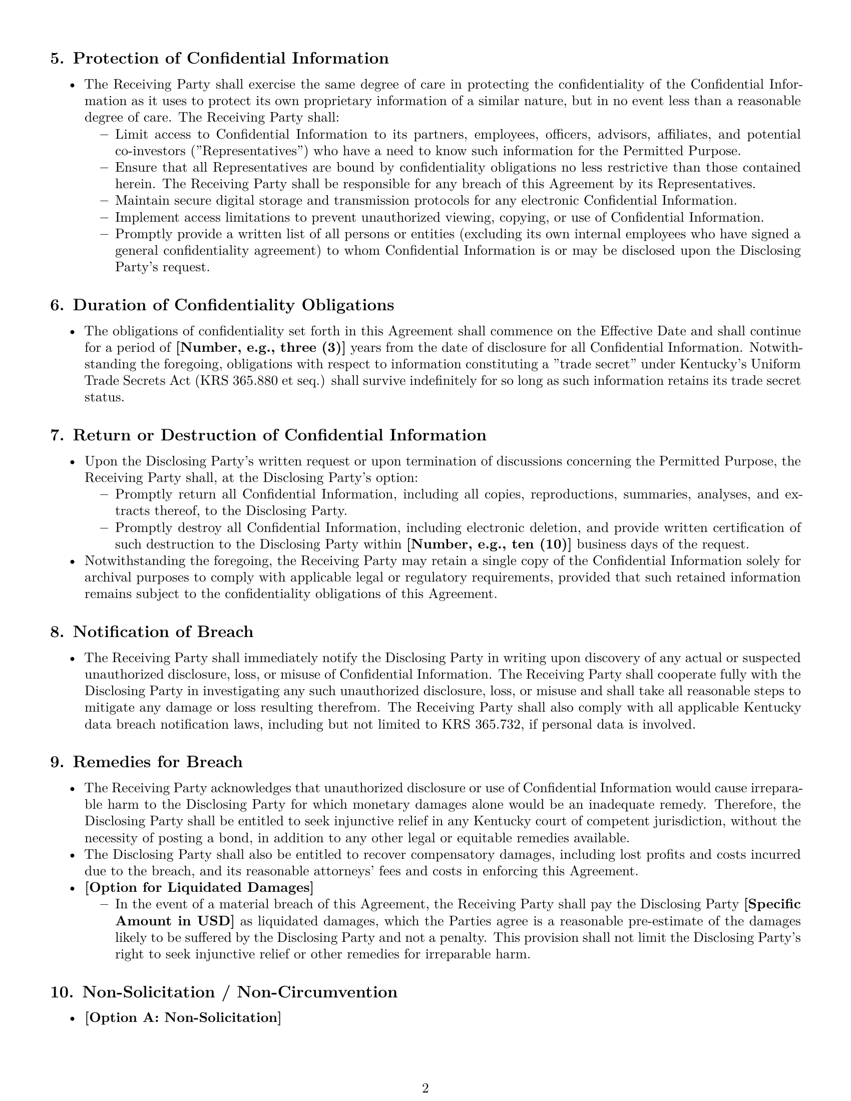 Preview page 2 of Pro Kentucky investor nda template