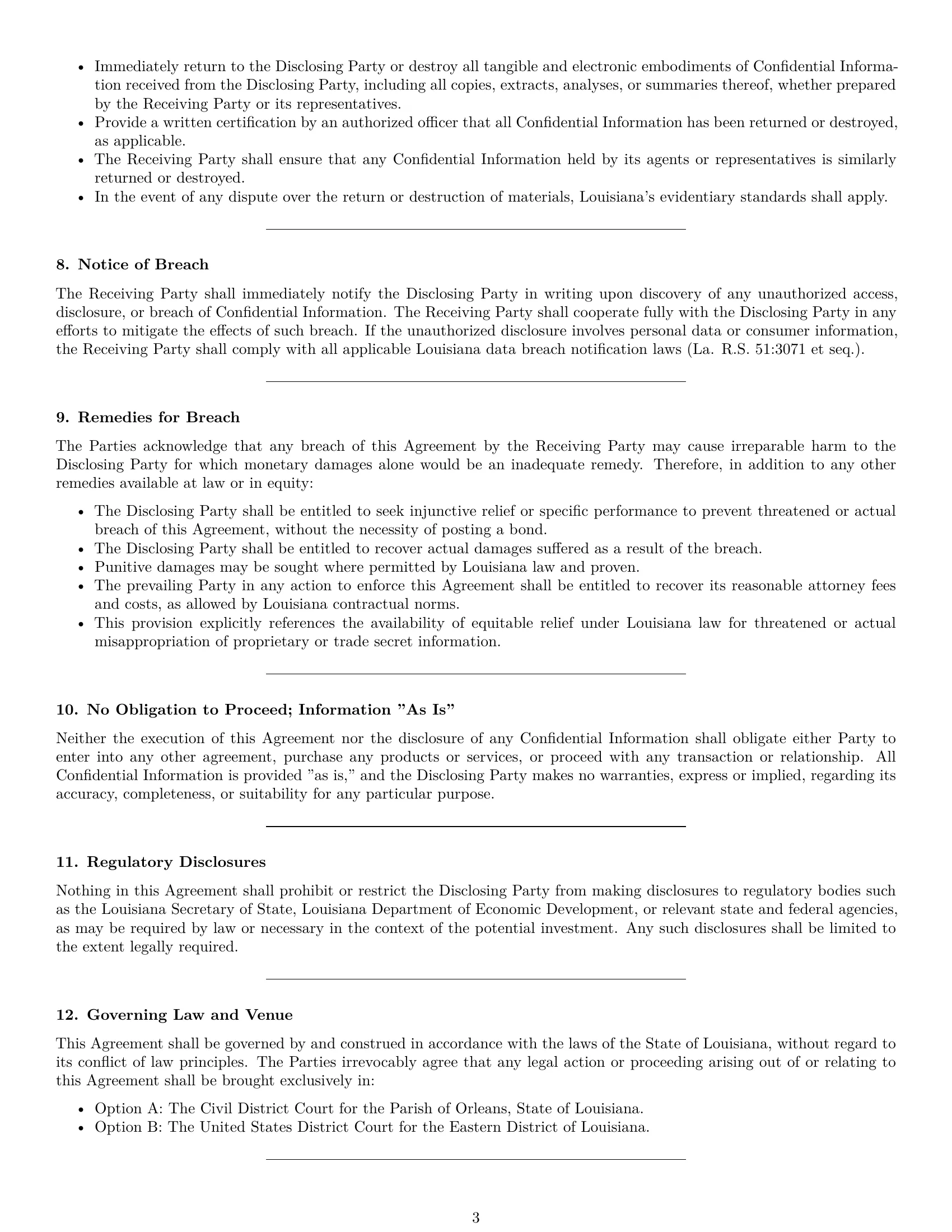 Preview page 3 of Pro Louisiana investor nda template