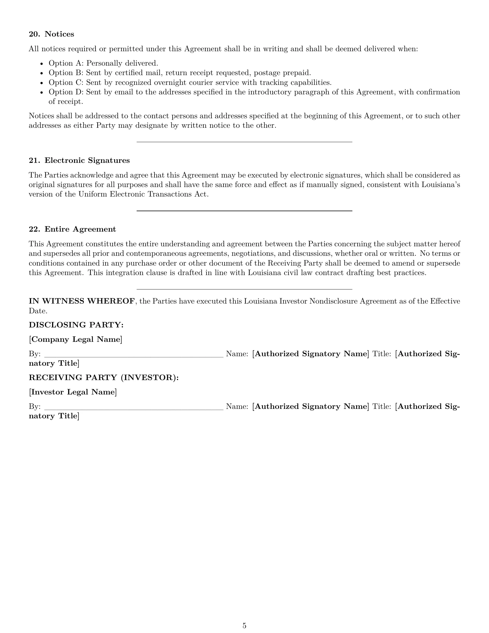 Preview page 5 of Pro Louisiana investor nda template