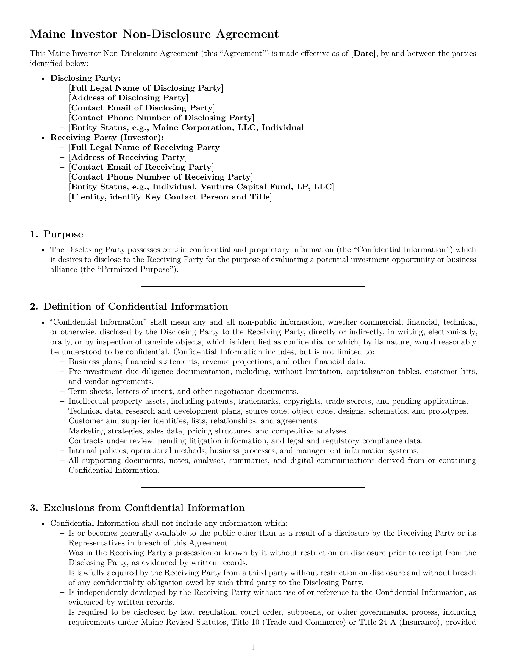 Preview page 1 of Pro Maine investor nda template