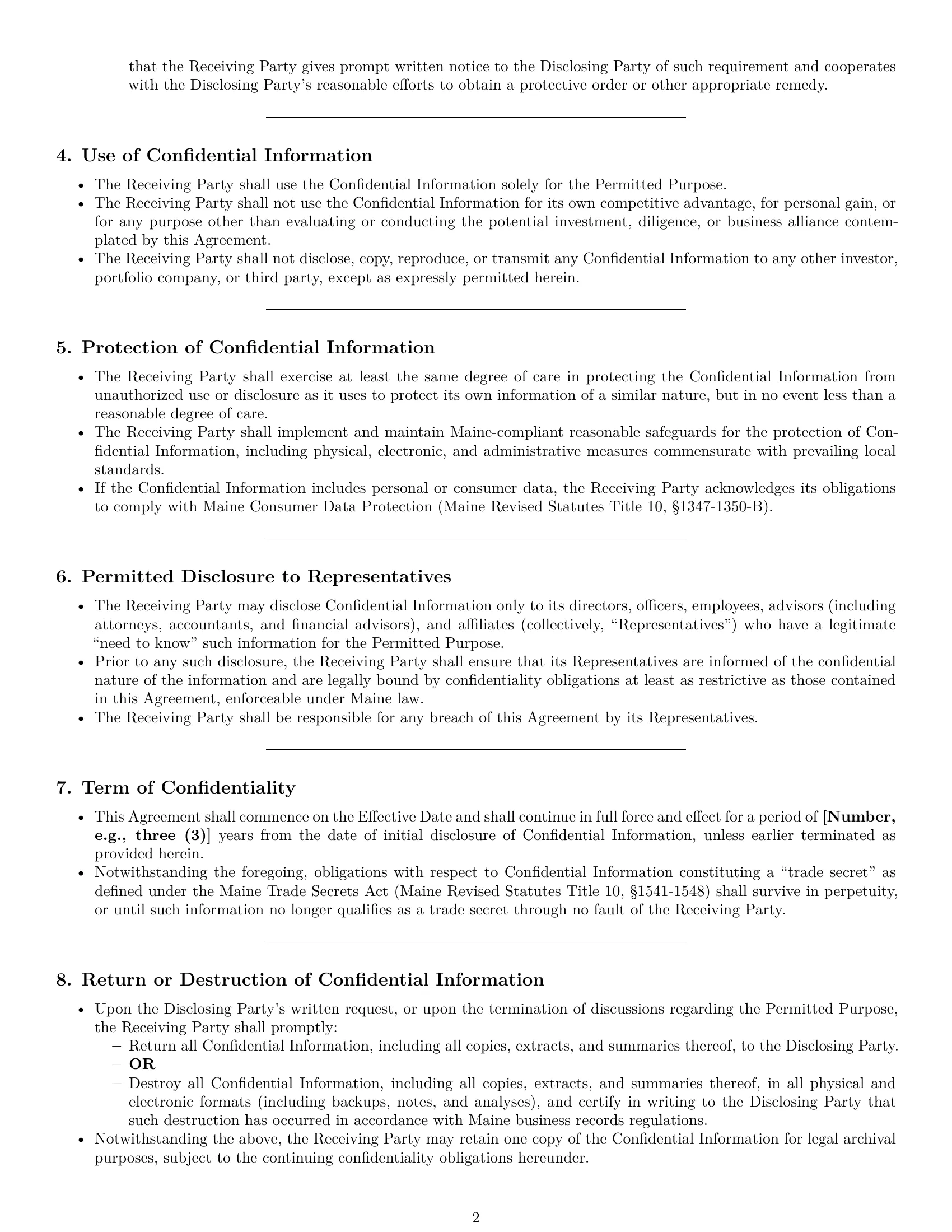 Preview page 2 of Pro Maine investor nda template