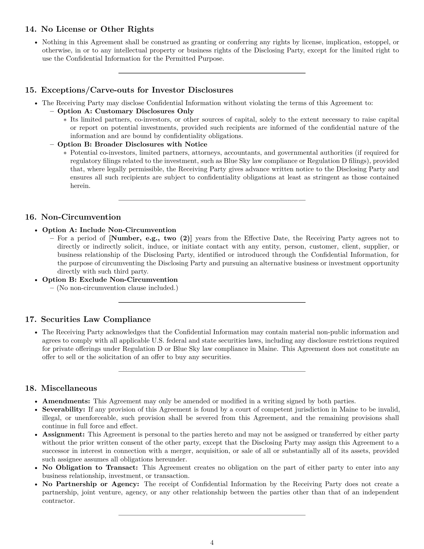 Preview page 4 of Pro Maine investor nda template