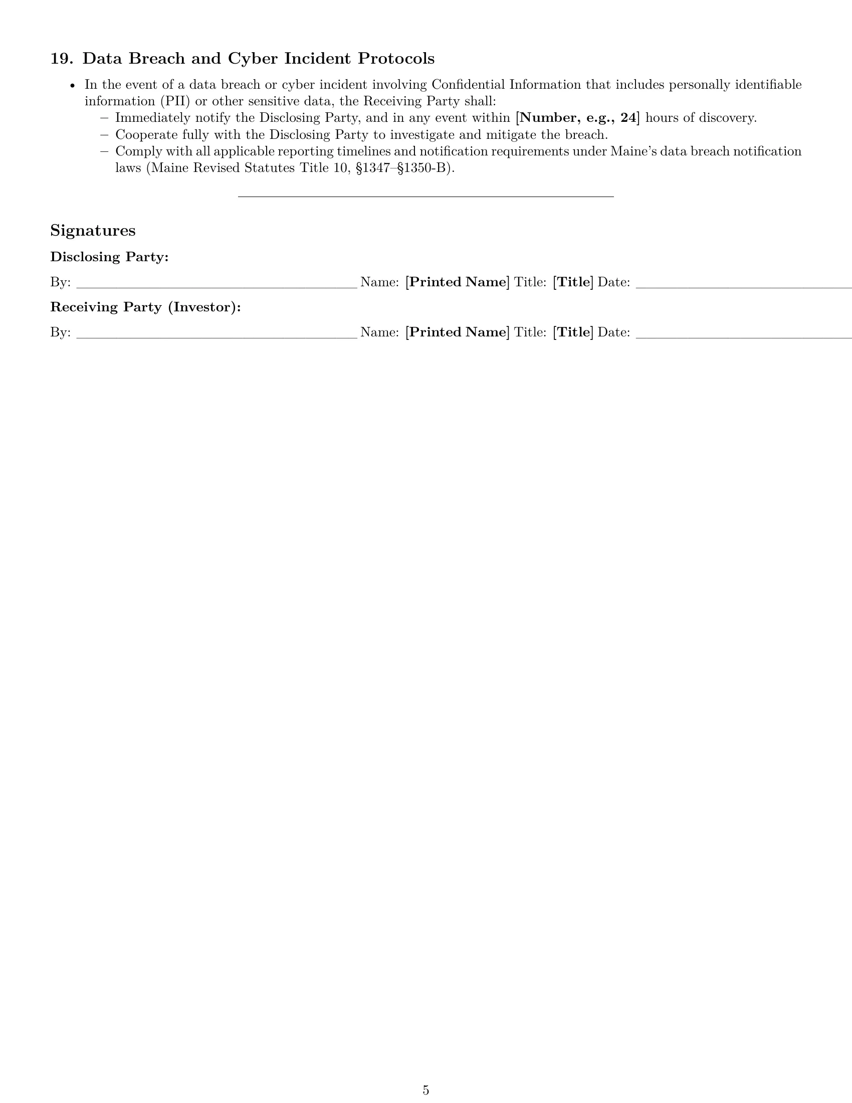 Preview page 5 of Pro Maine investor nda template