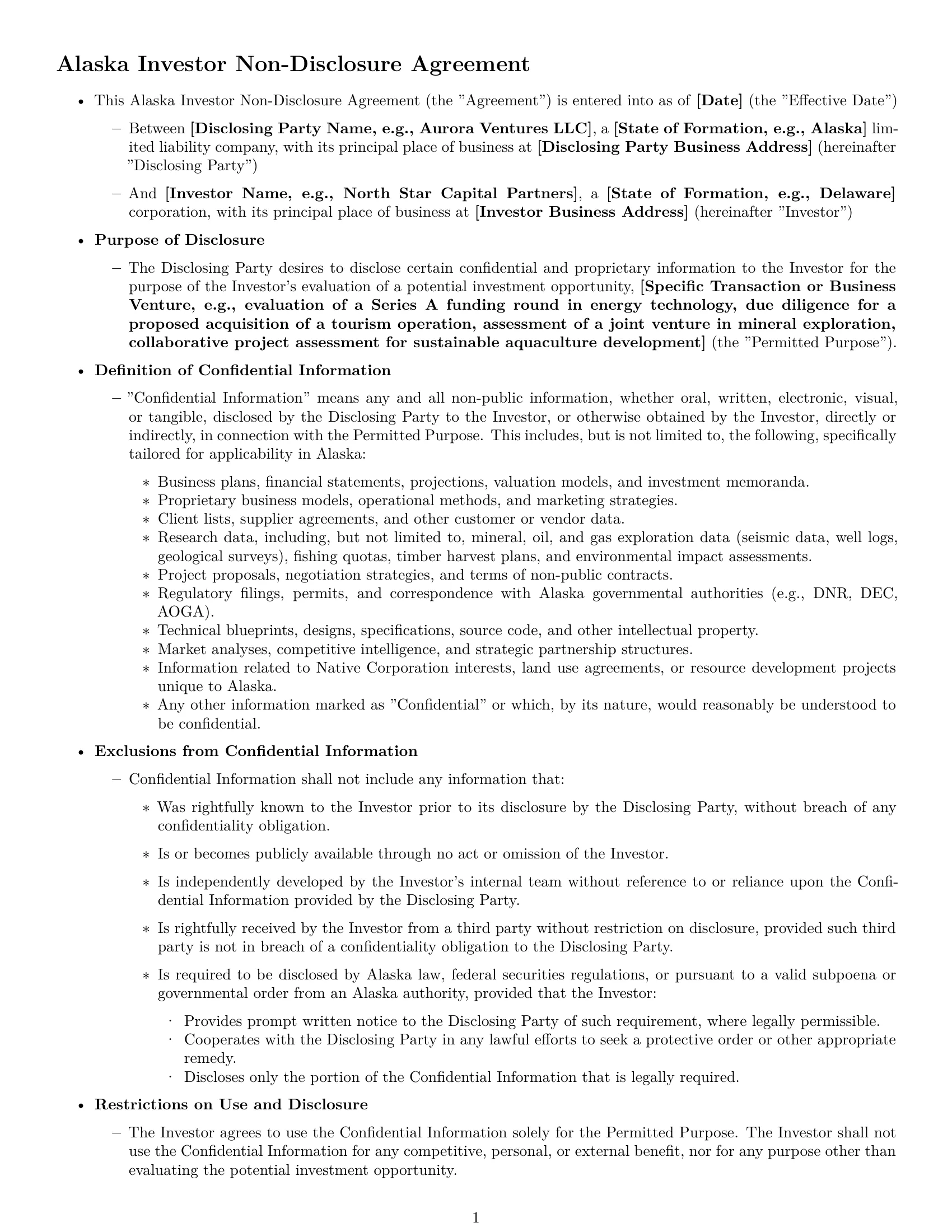Preview page 1 of Pro Alaska investor nda template