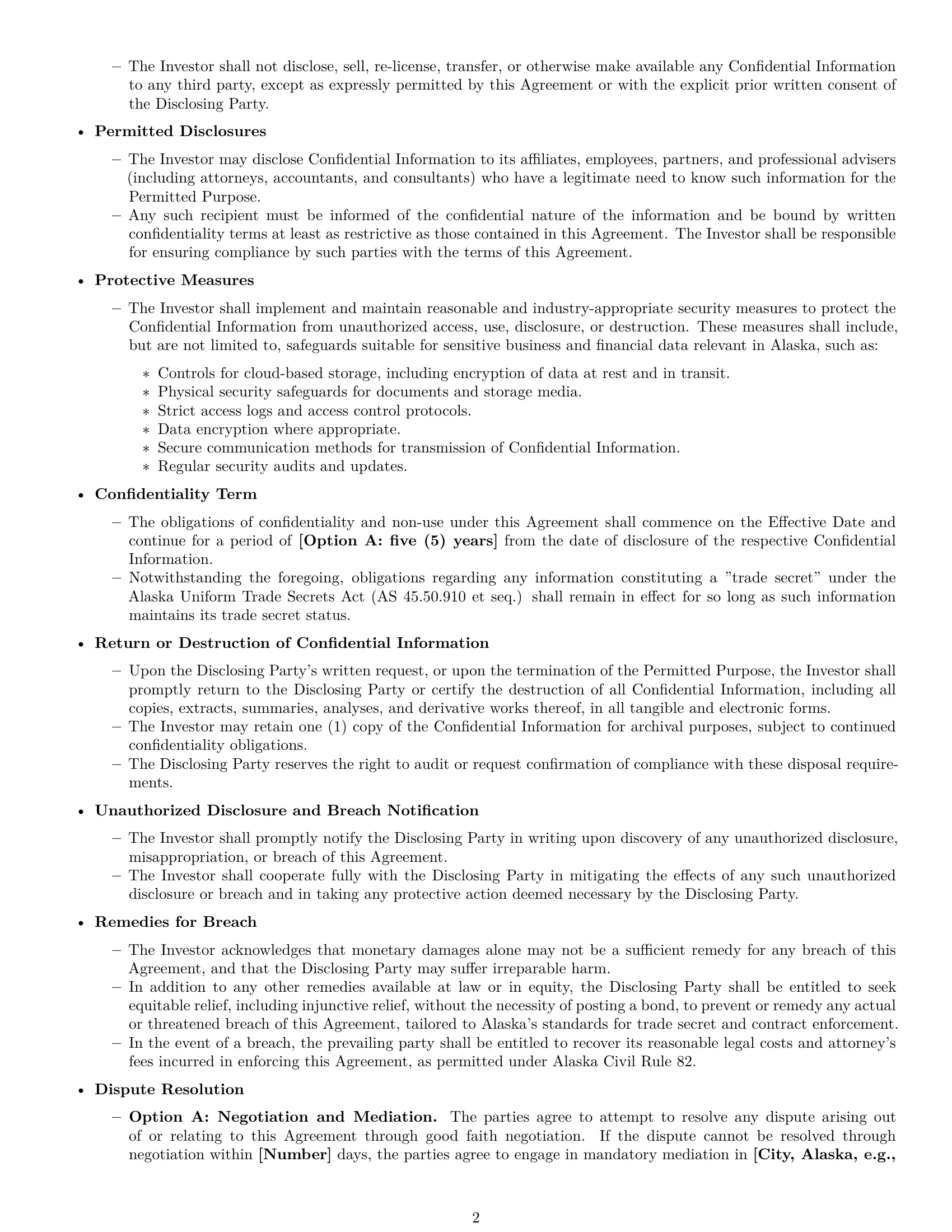 Preview page 2 of Pro Alaska investor nda template