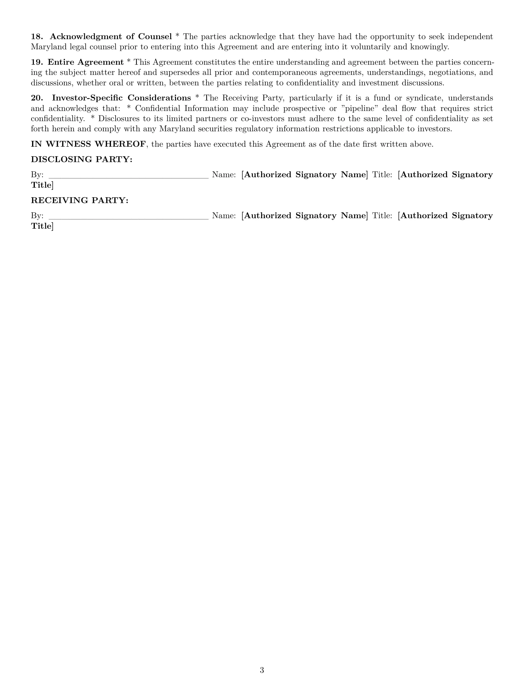 Preview page 3 of Pro Maryland investor nda template