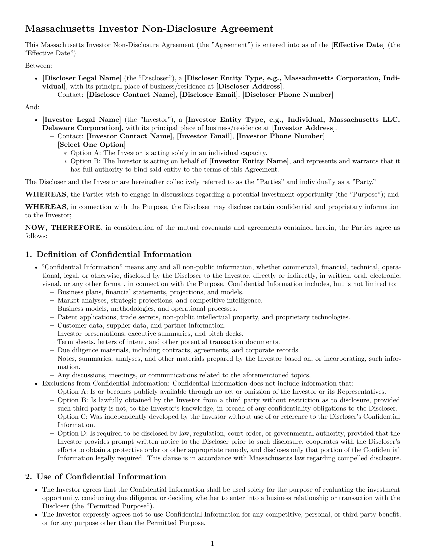 Preview page 1 of Pro Massachusetts investor nda template