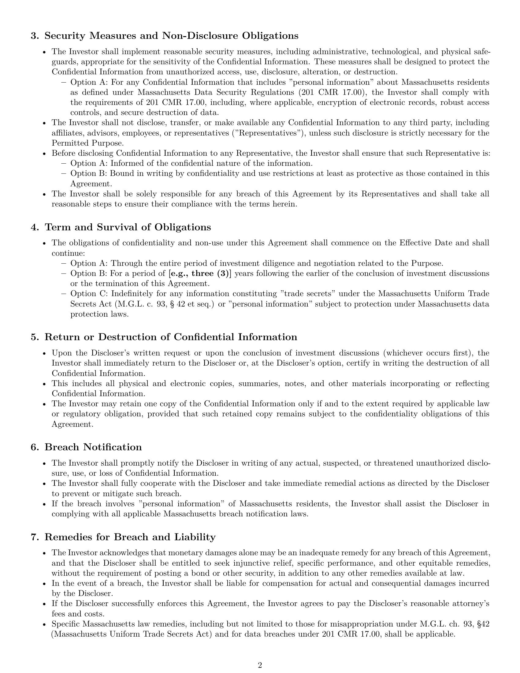 Preview page 2 of Pro Massachusetts investor nda template