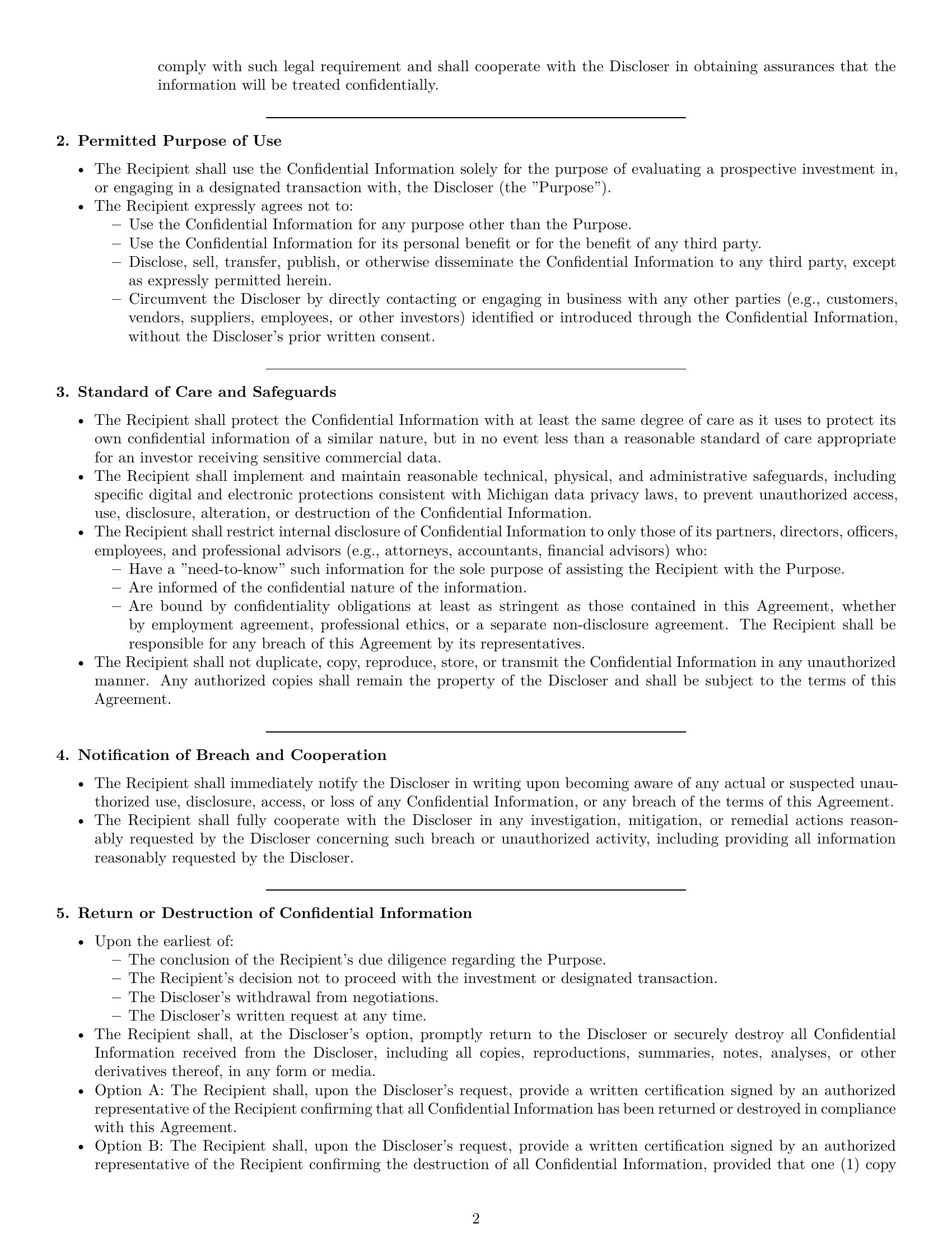 Preview page 2 of Pro Michigan investor nda template