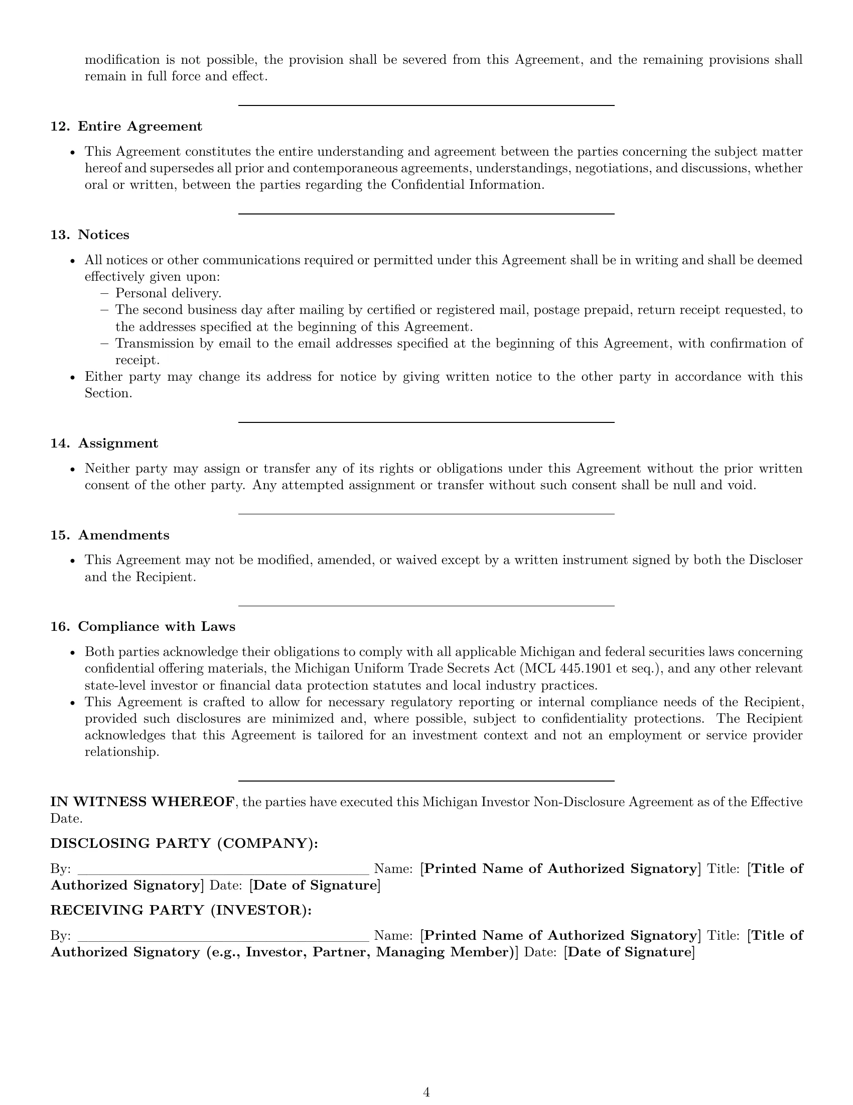 Preview page 4 of Pro Michigan investor nda template