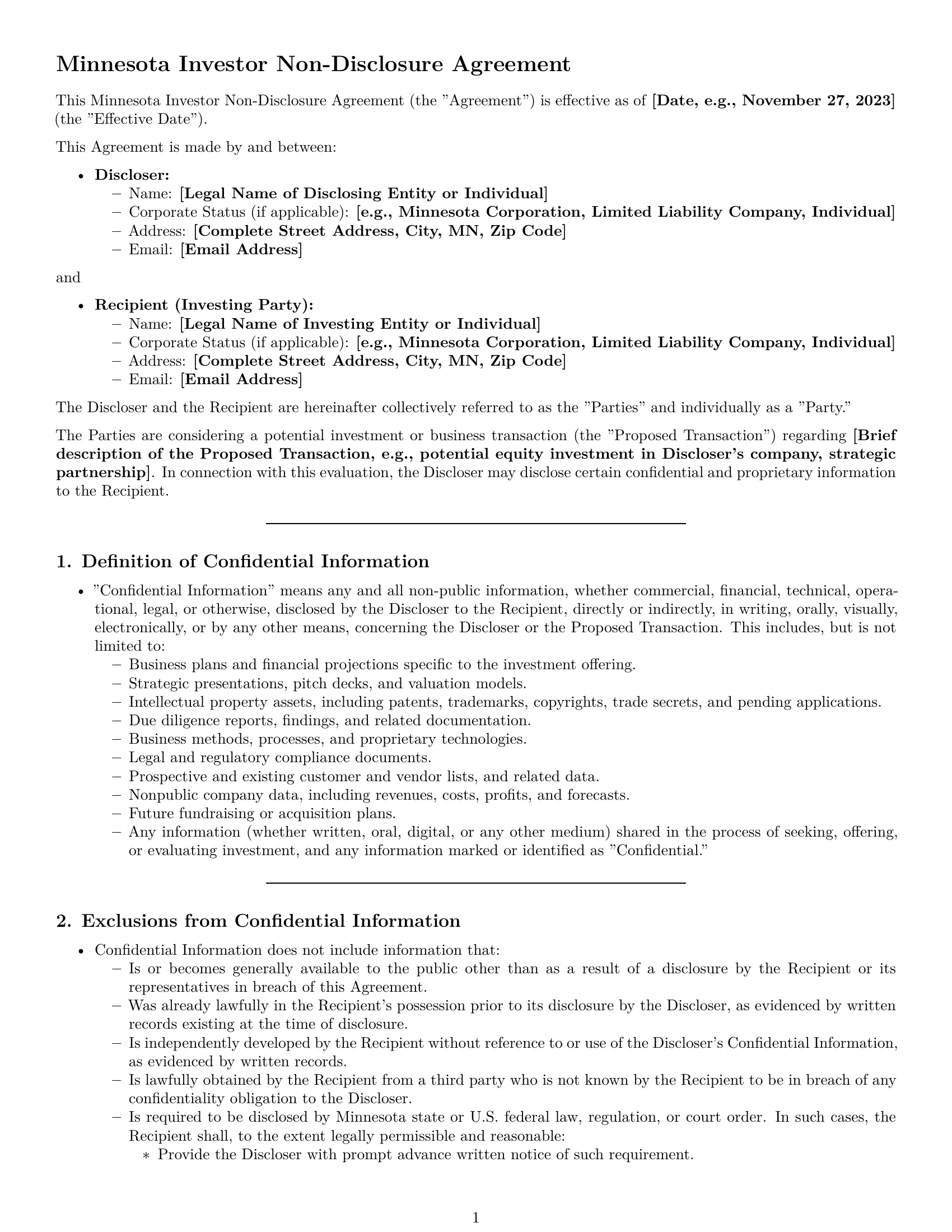 Preview page 1 of Pro Minnesota investor nda template