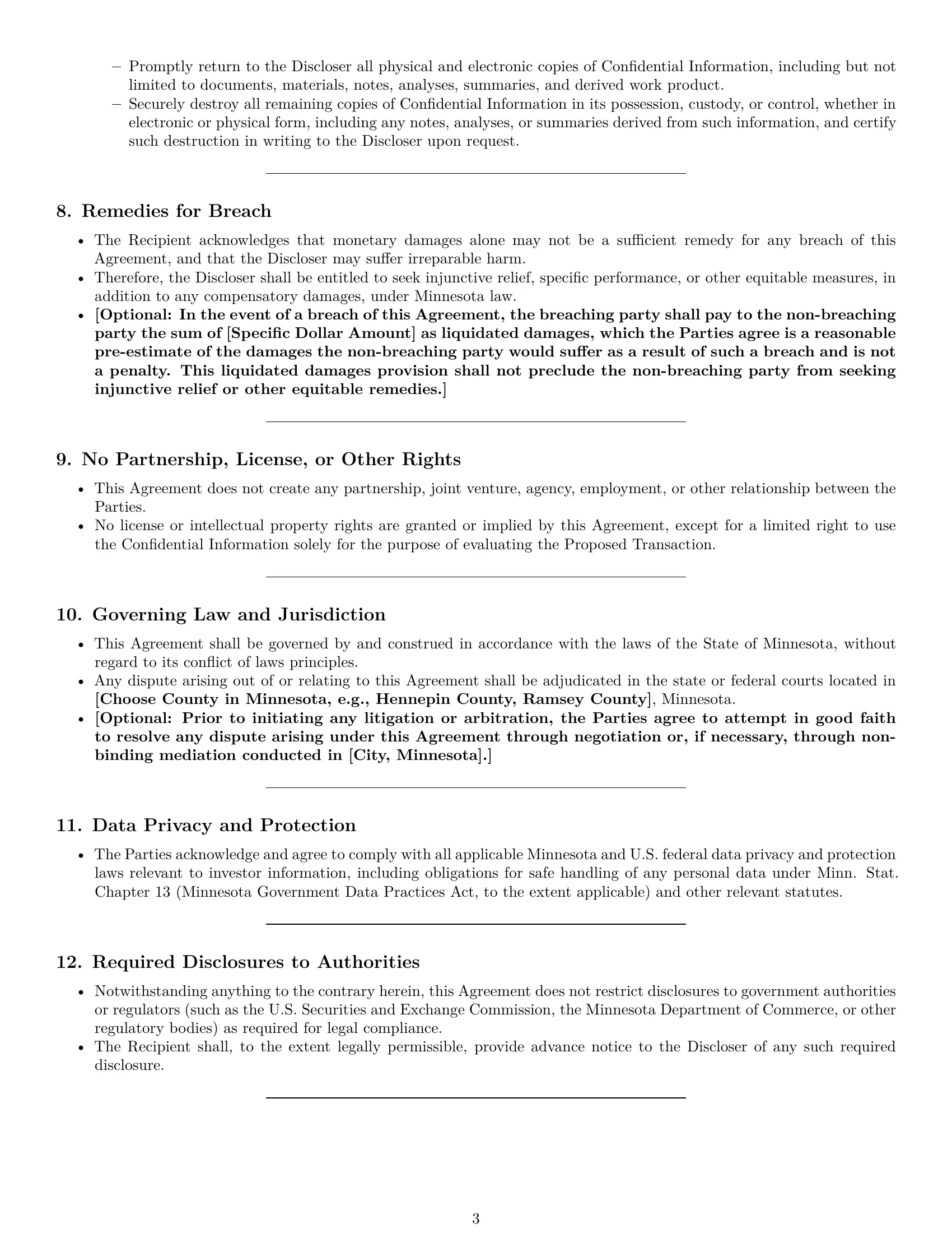 Preview page 3 of Pro Minnesota investor nda template