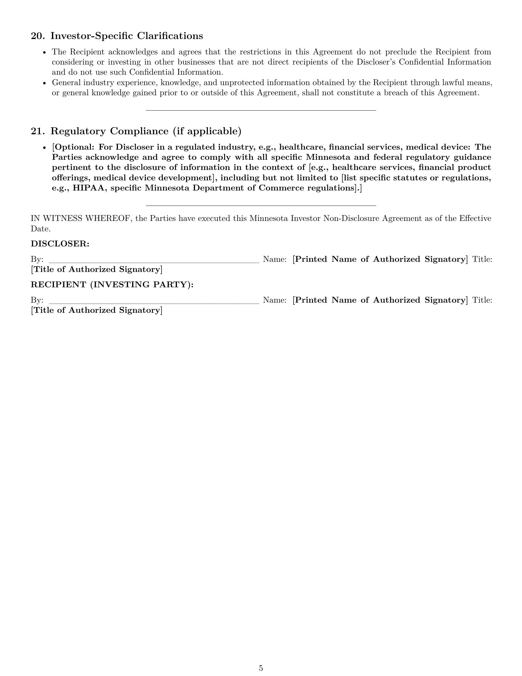 Preview page 5 of Pro Minnesota investor nda template