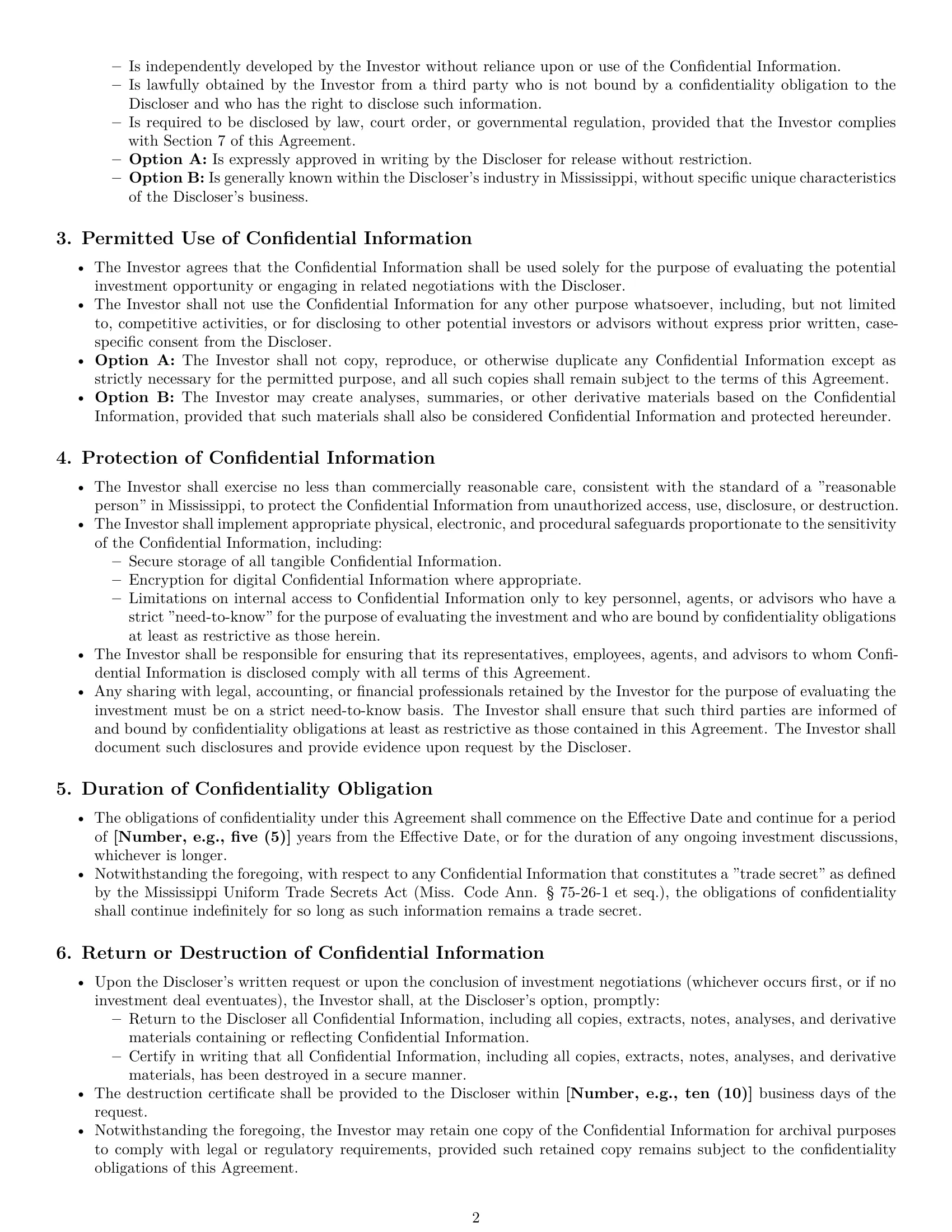 Preview page 2 of Pro Mississippi investor nda template