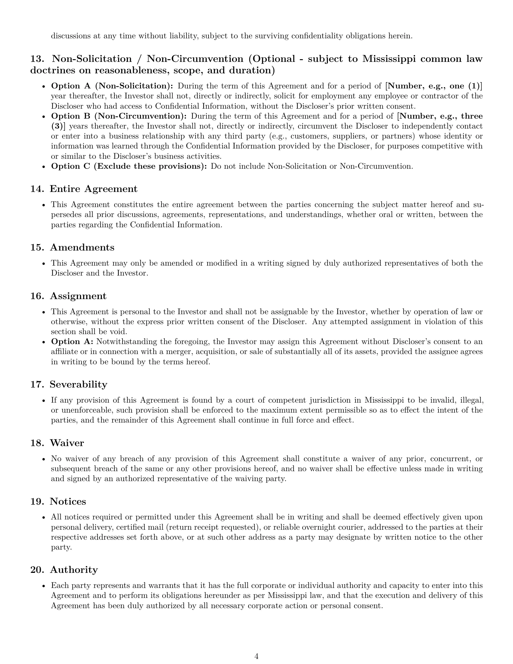 Preview page 4 of Pro Mississippi investor nda template