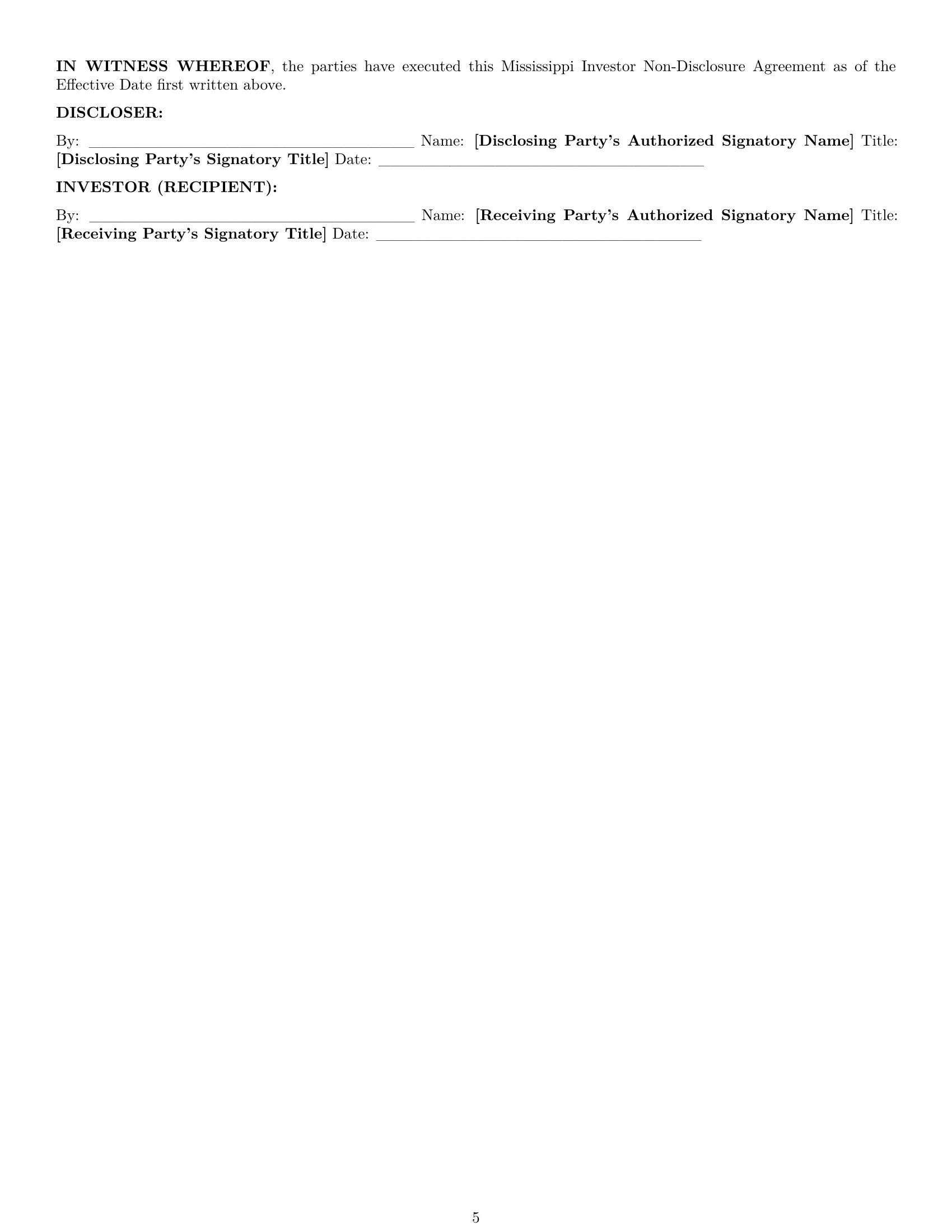 Preview page 5 of Pro Mississippi investor nda template