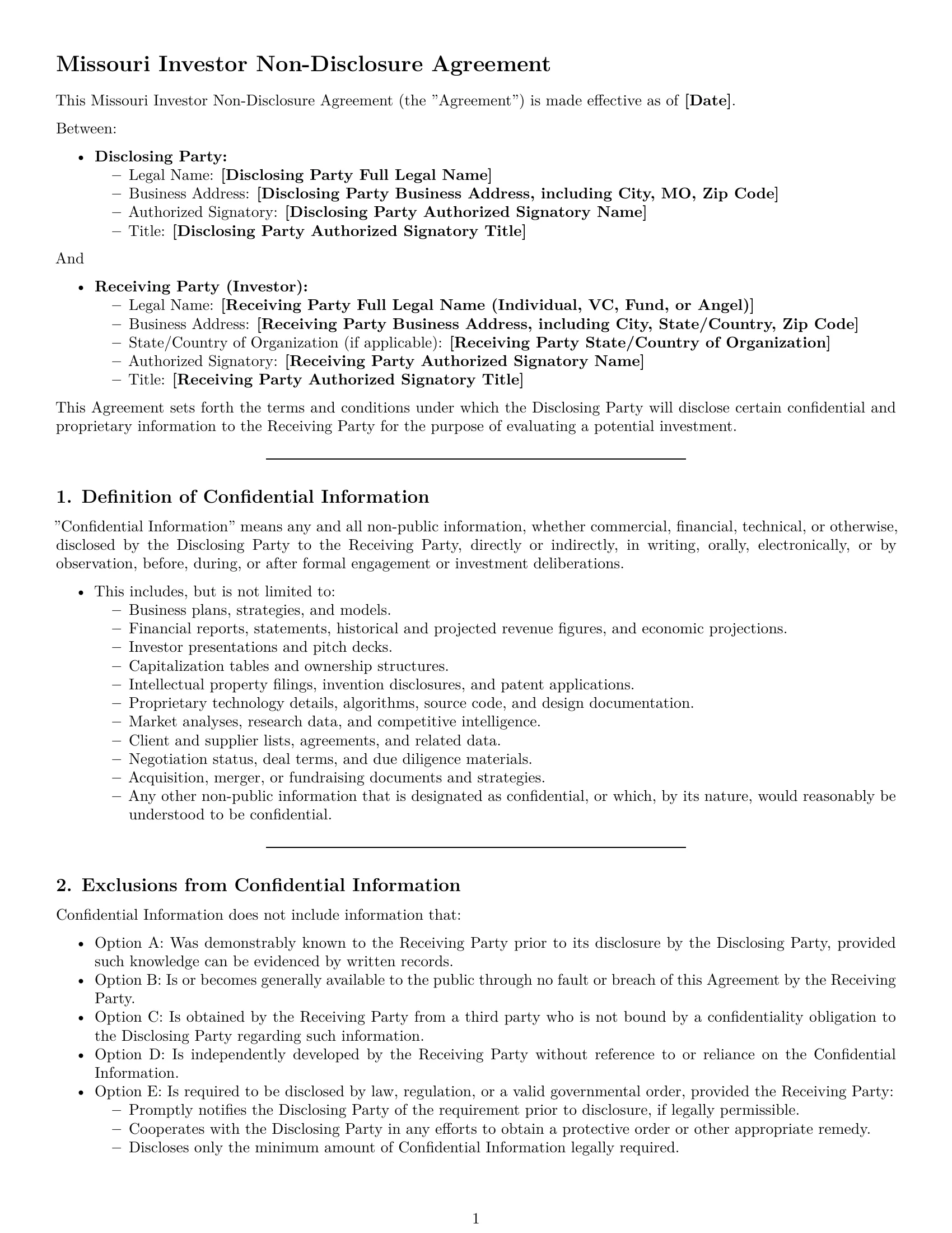 Preview page 1 of Pro Missouri investor nda template
