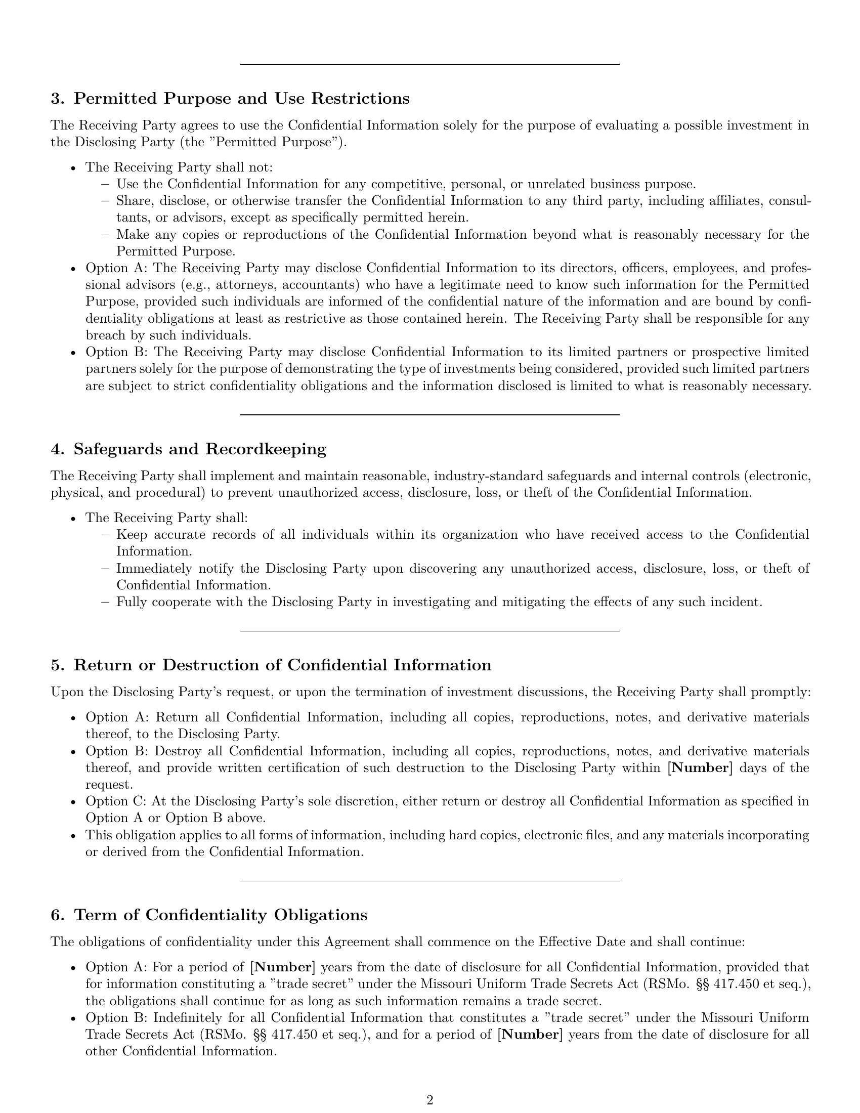 Preview page 2 of Pro Missouri investor nda template