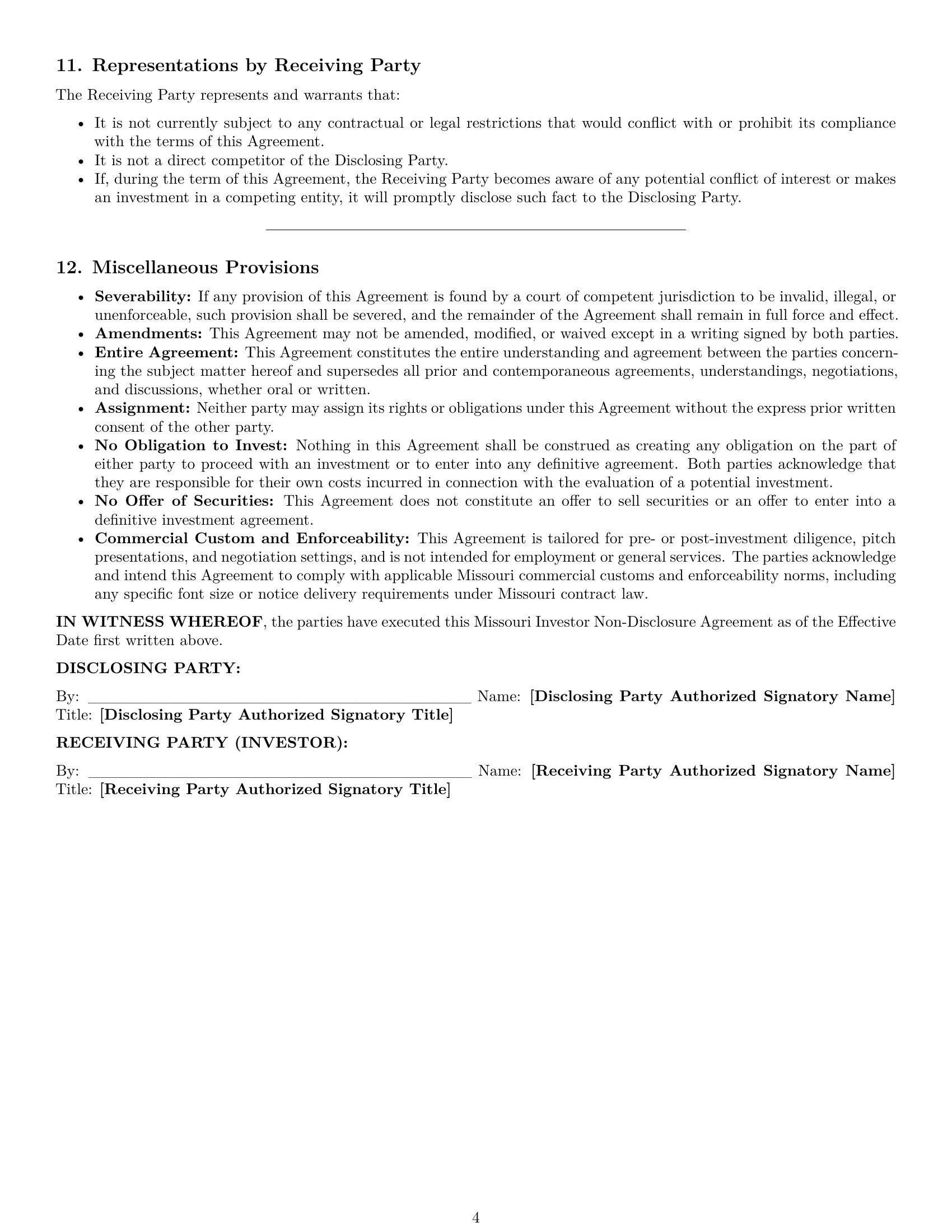 Preview page 4 of Pro Missouri investor nda template