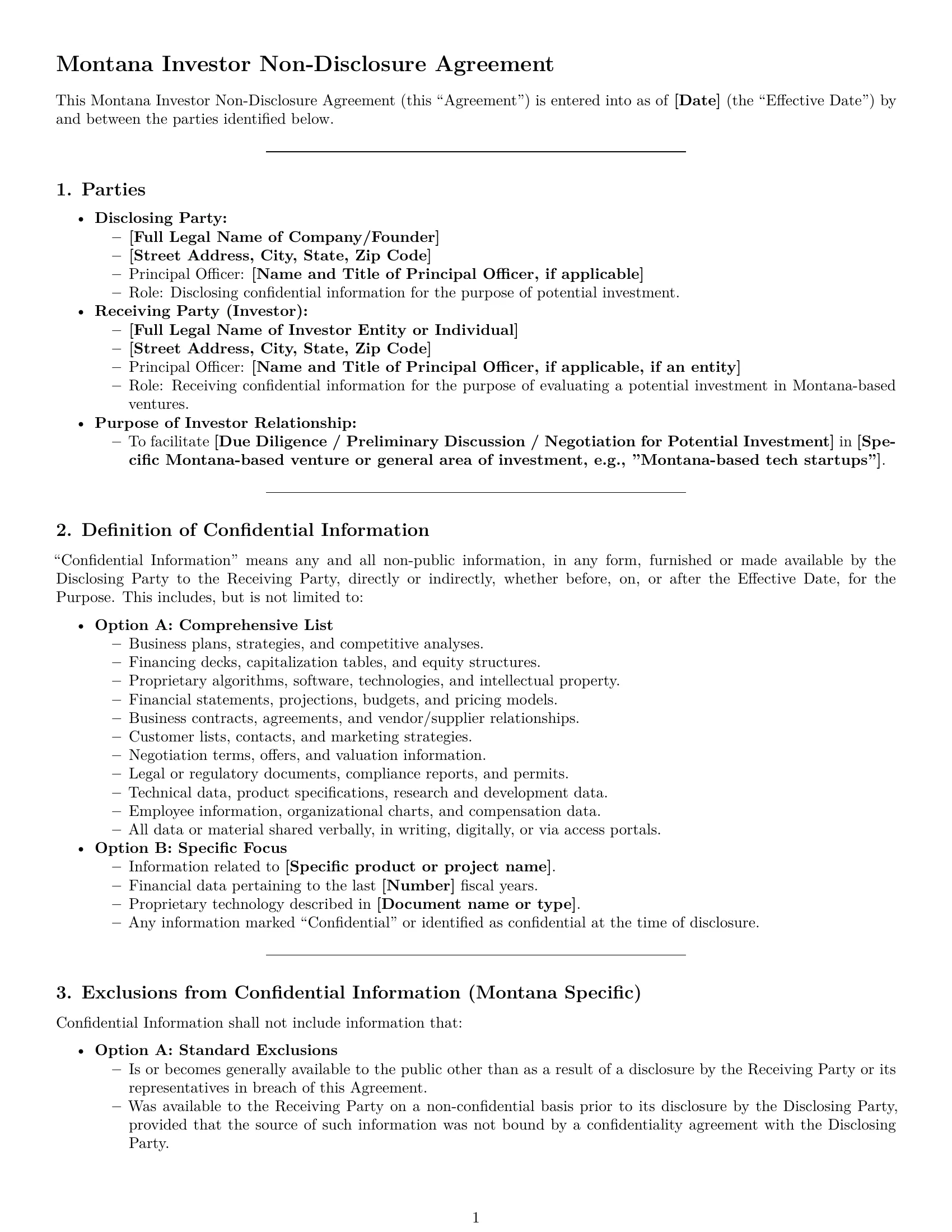 Preview page 1 of Pro Montana investor nda template