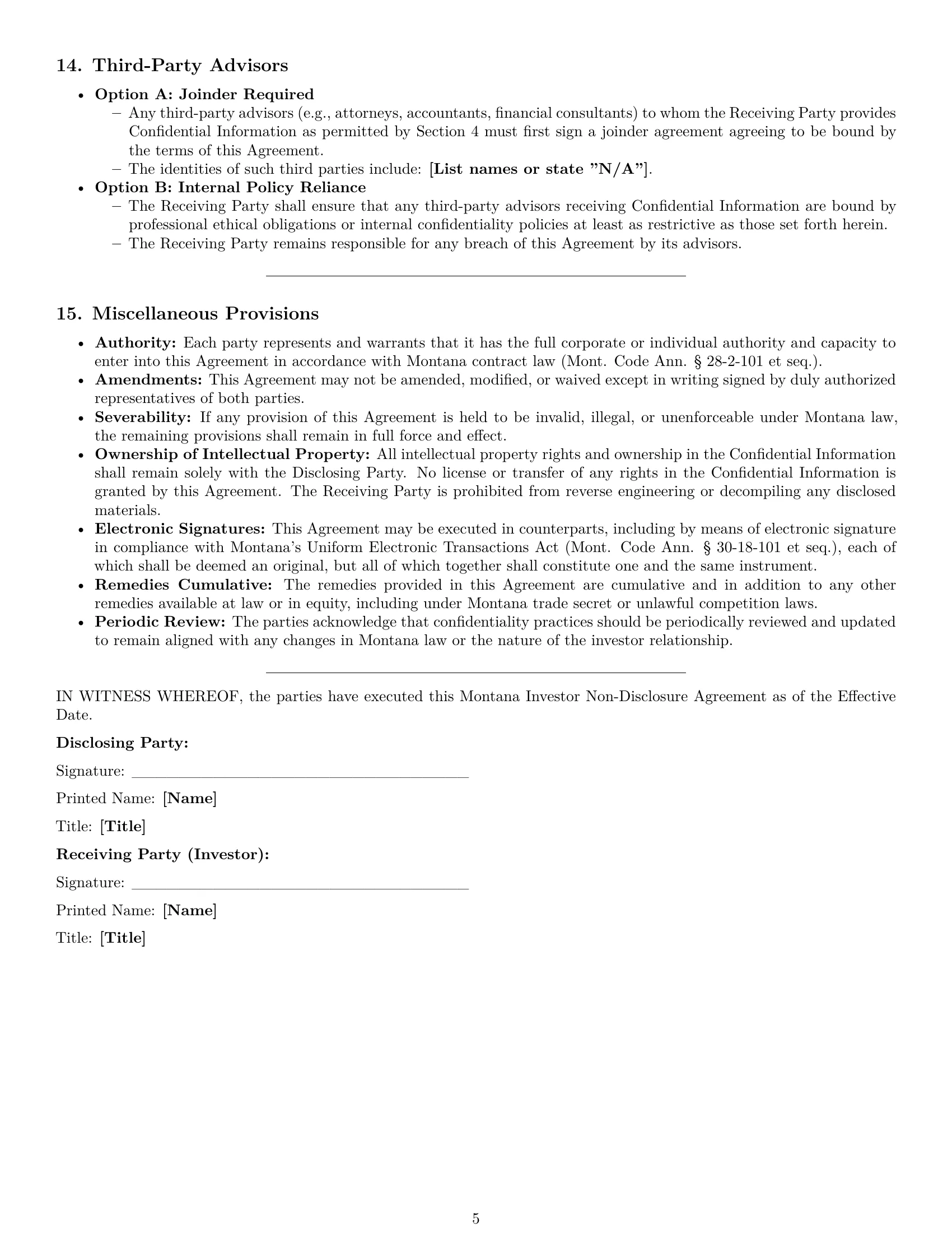 Preview page 5 of Pro Montana investor nda template