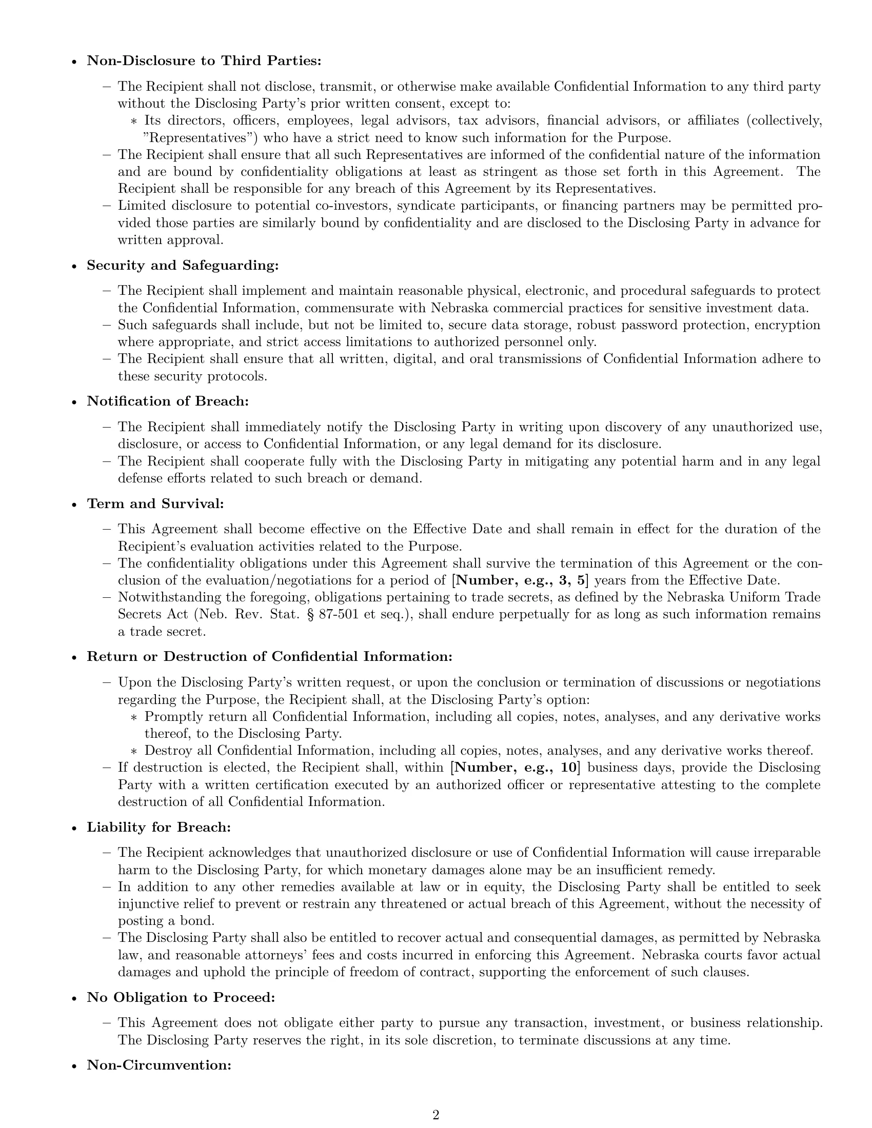 Preview page 2 of Pro Nebraska investor nda template