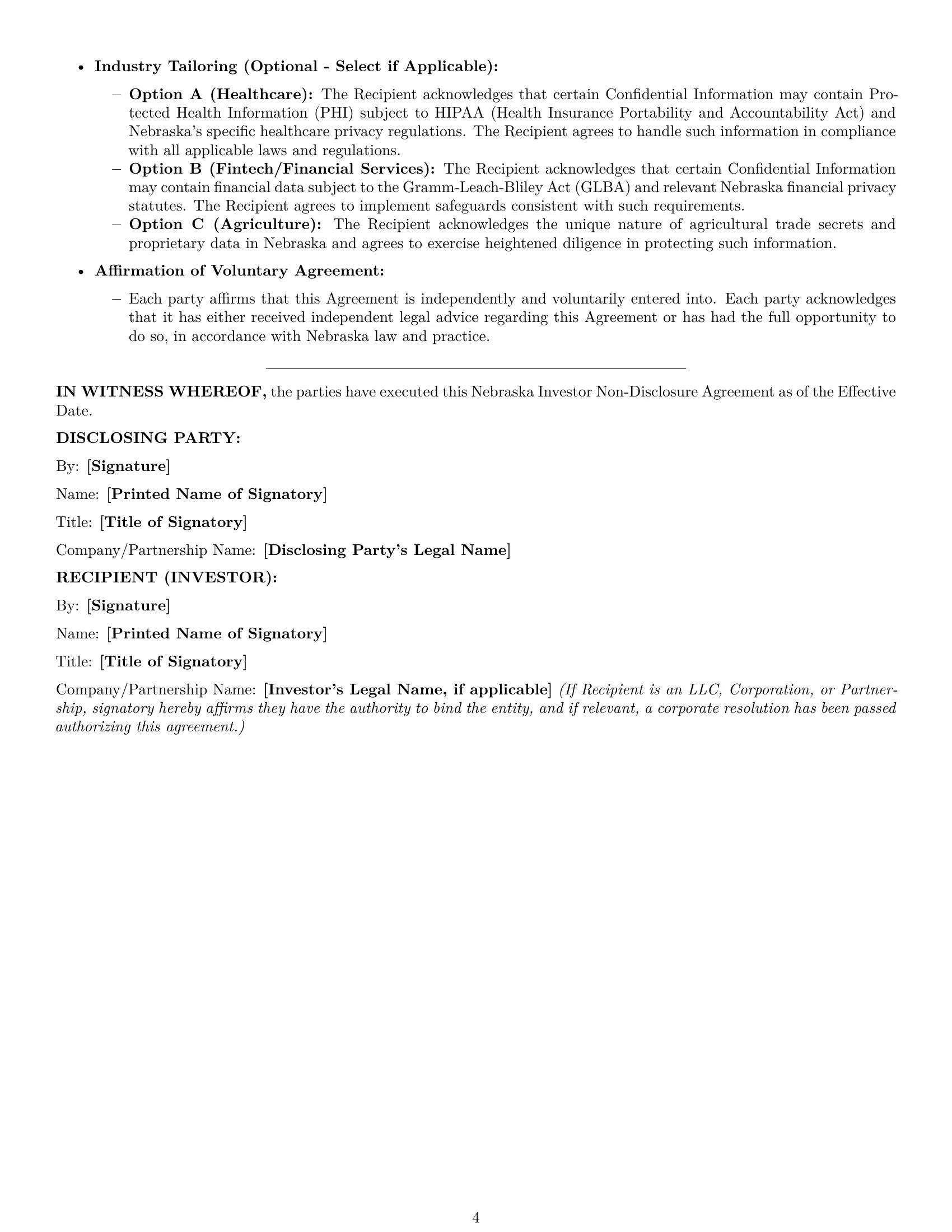 Preview page 4 of Pro Nebraska investor nda template