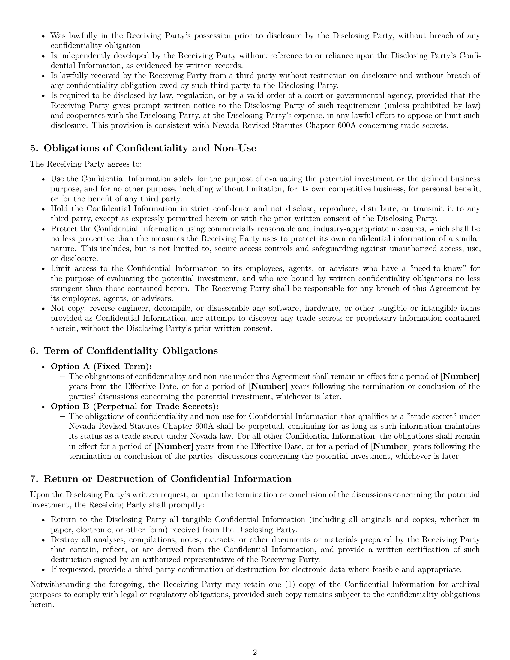 Preview page 2 of Pro Nevada investor nda template