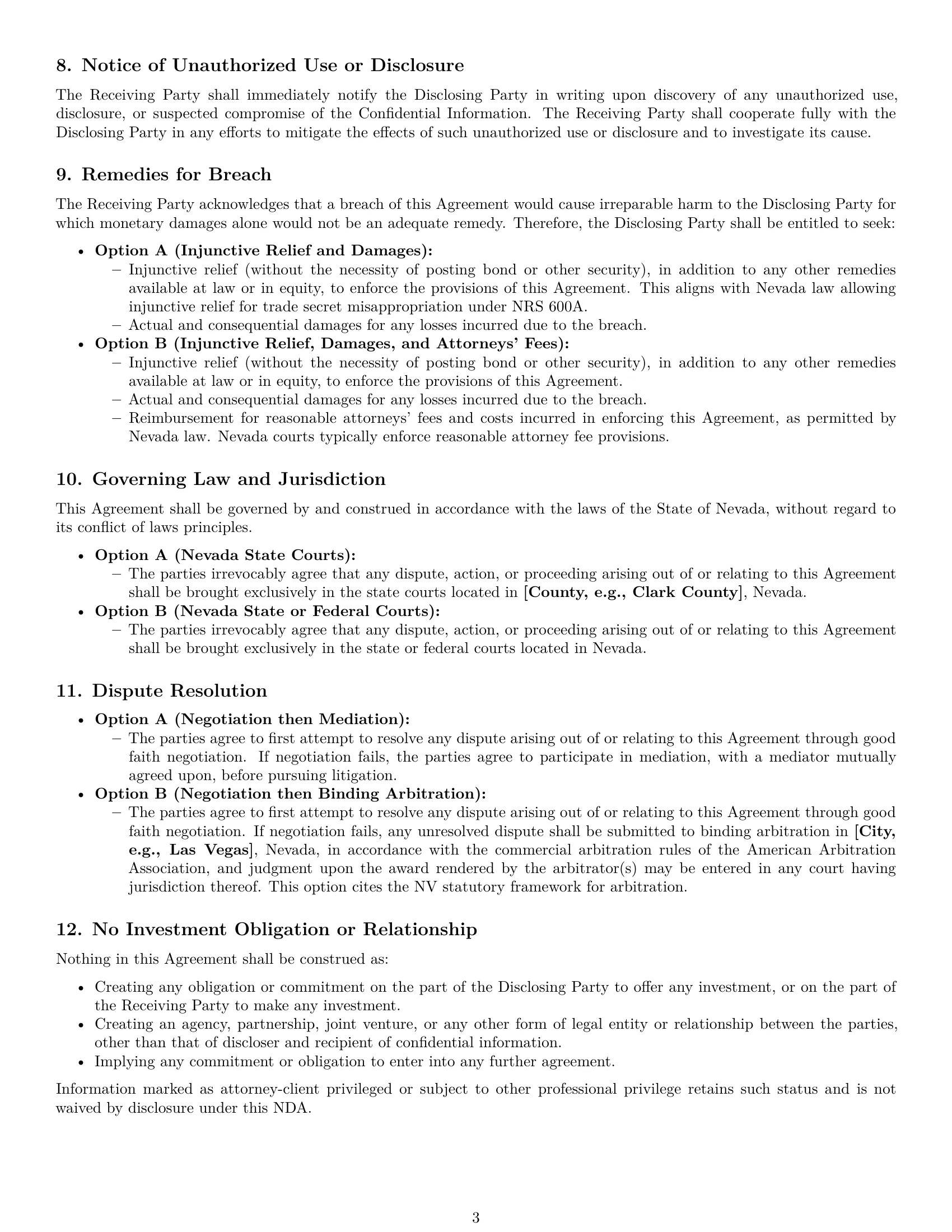 Preview page 3 of Pro Nevada investor nda template