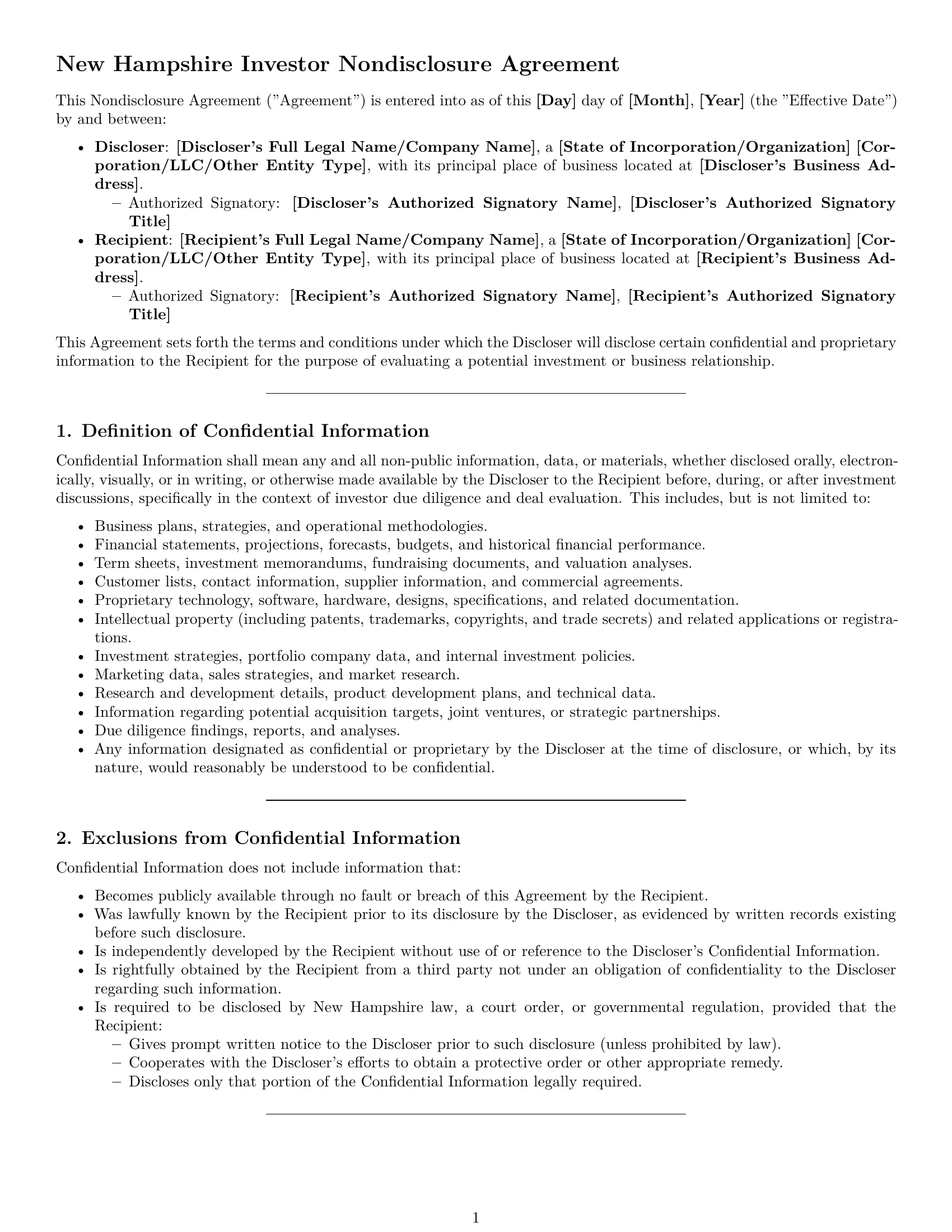 Preview page 1 of Pro New Hampshire investor nda template