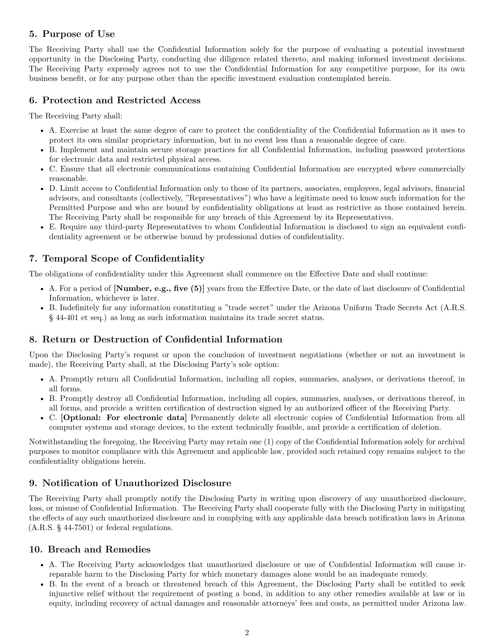 Preview page 2 of Pro Arizona investor nda template