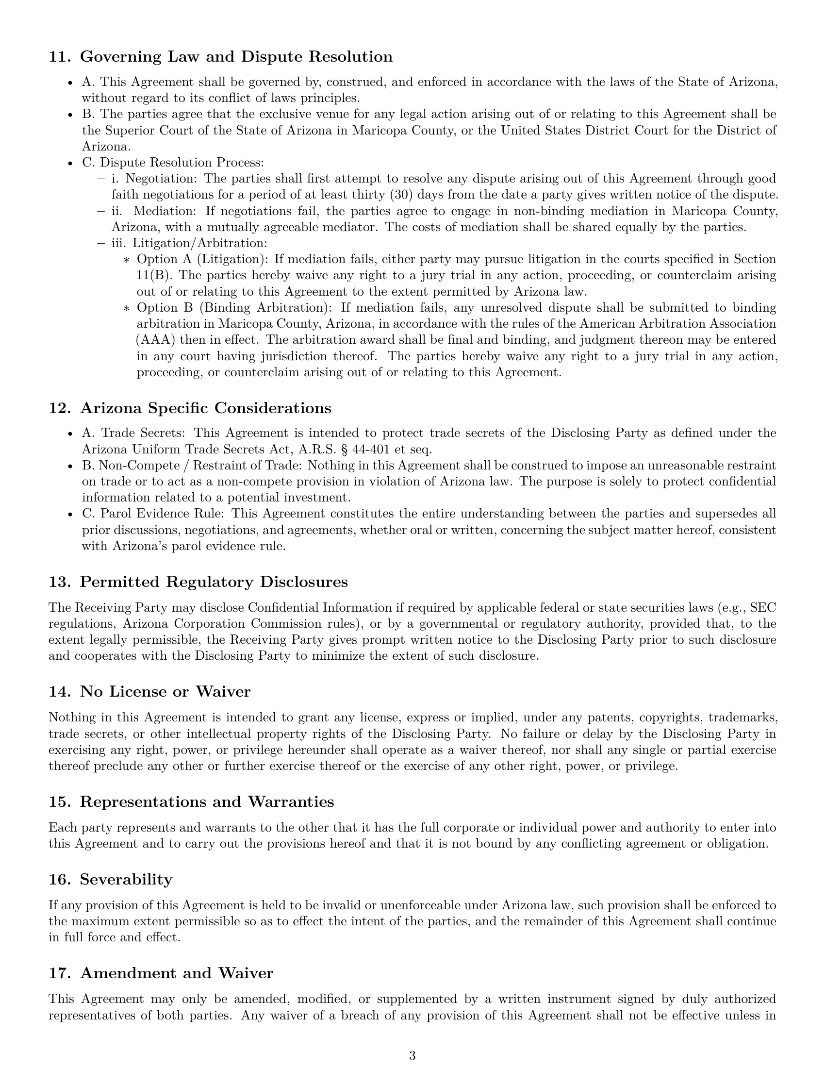 Preview page 3 of Pro Arizona investor nda template