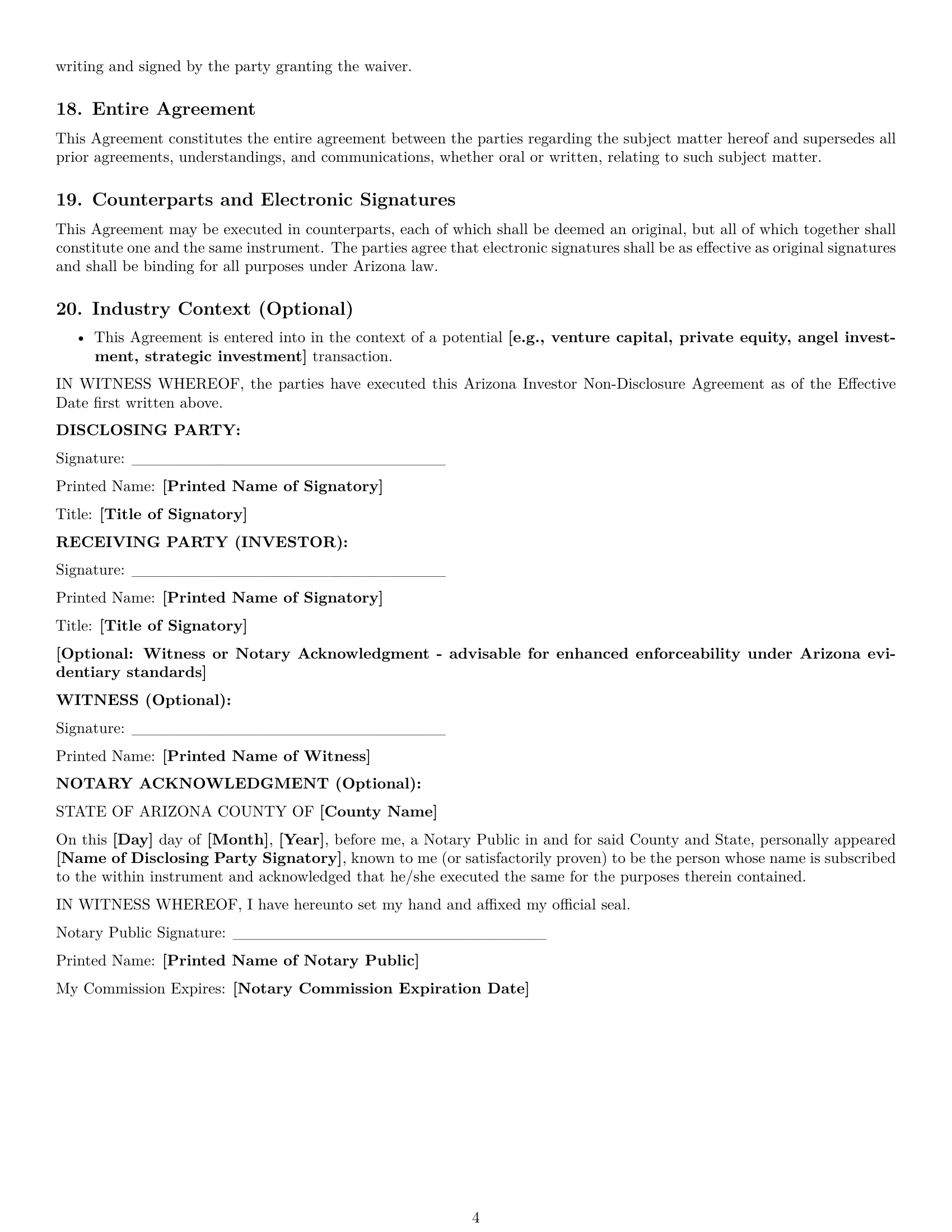 Preview page 4 of Pro Arizona investor nda template