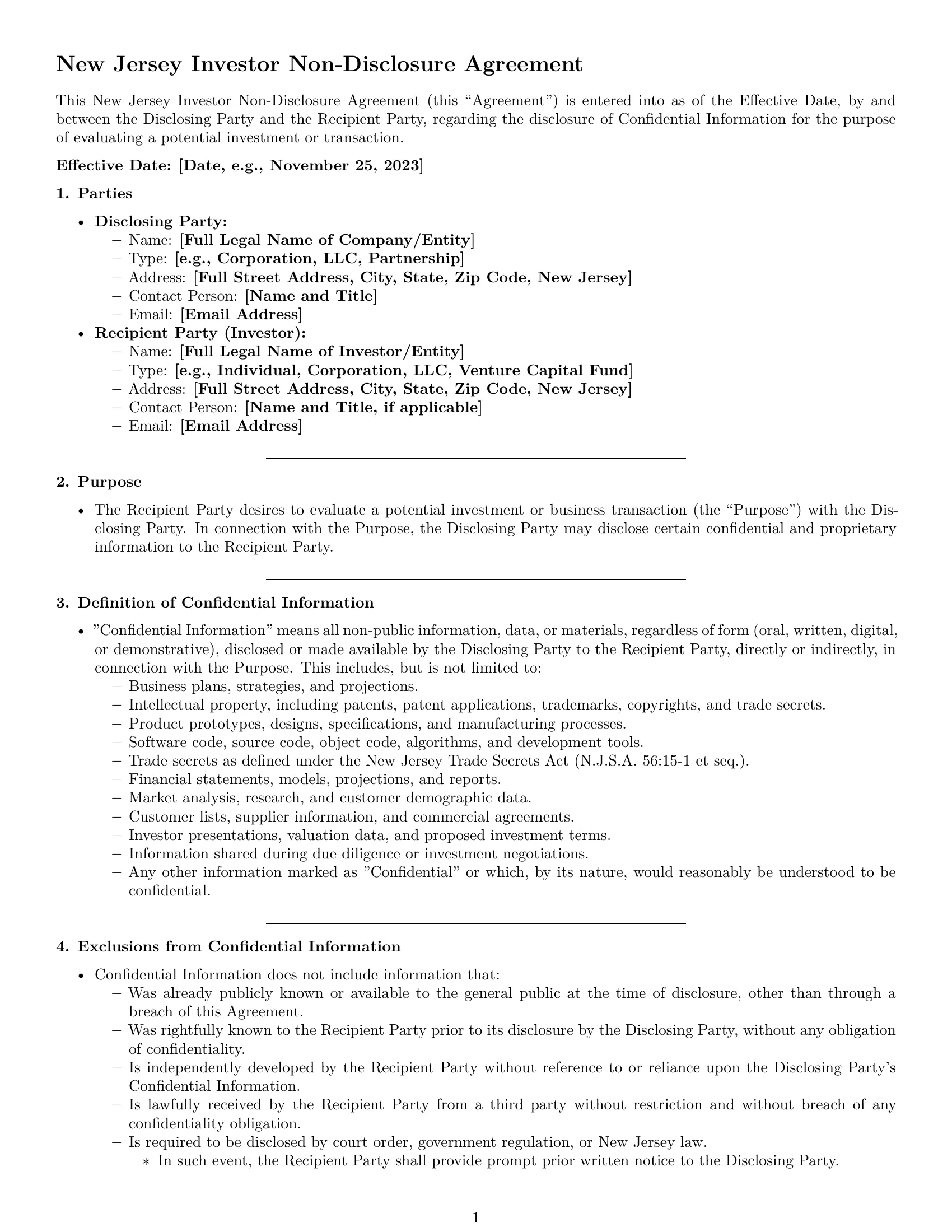 Preview page 1 of Pro New Jersey investor nda template