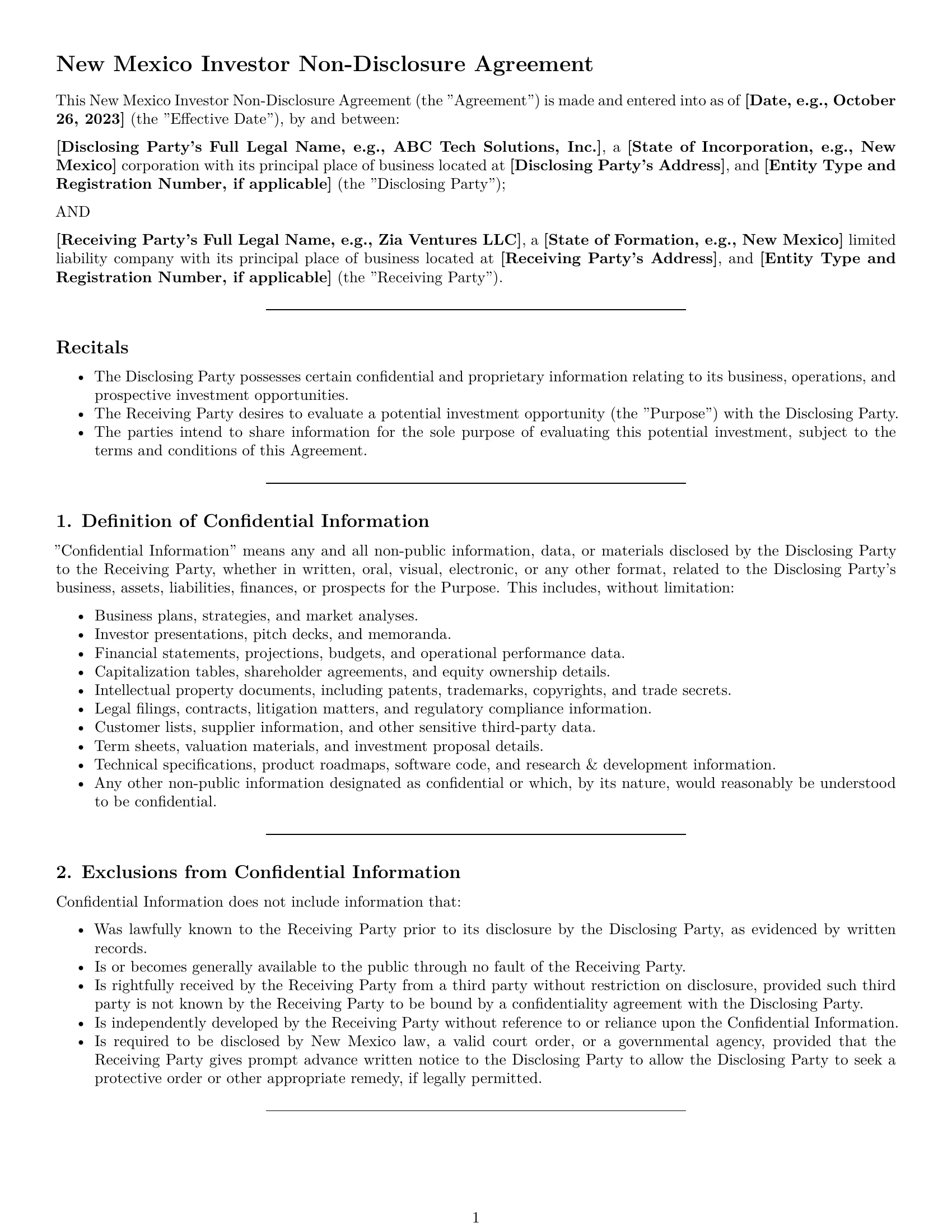 Preview page 1 of Pro New Mexico investor nda template