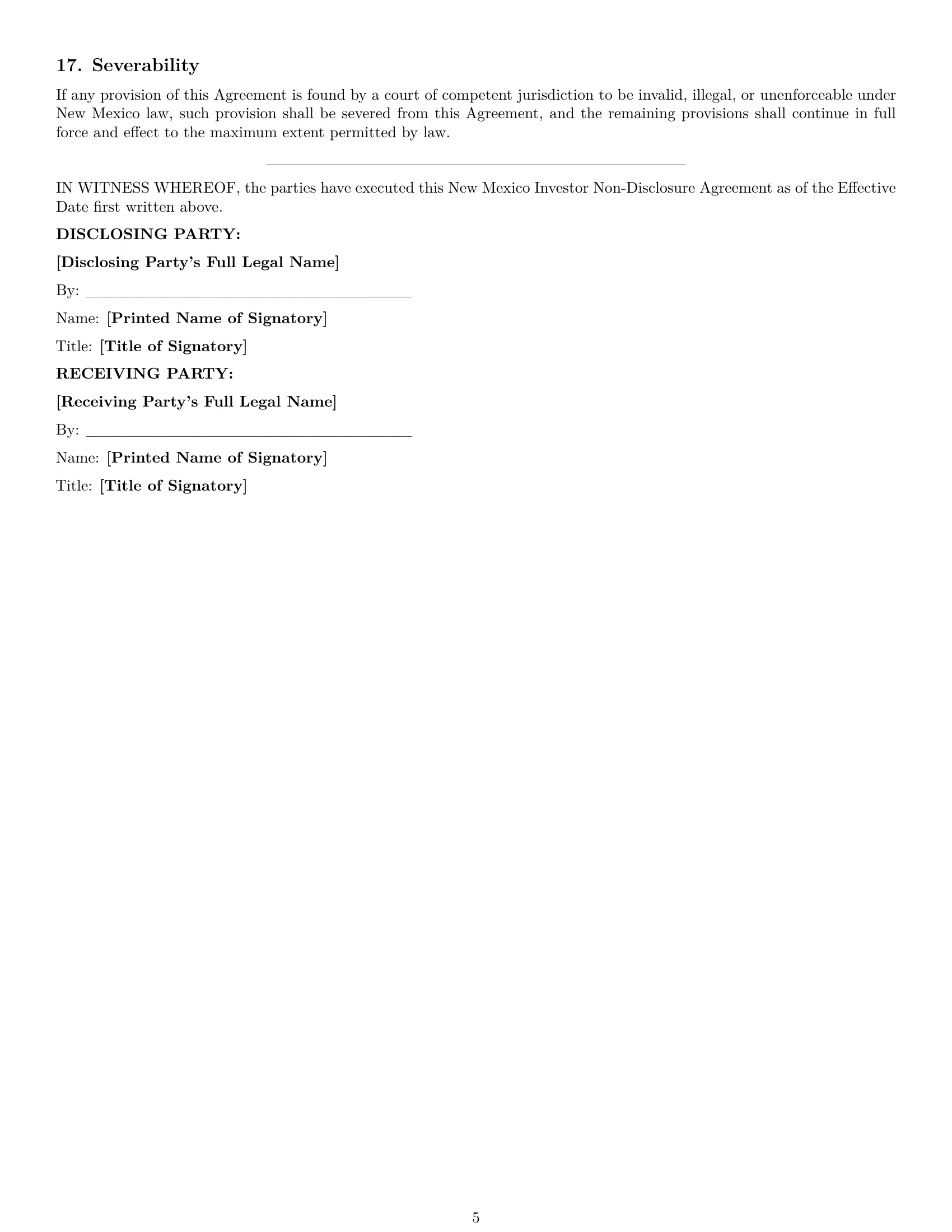Preview page 5 of Pro New Mexico investor nda template