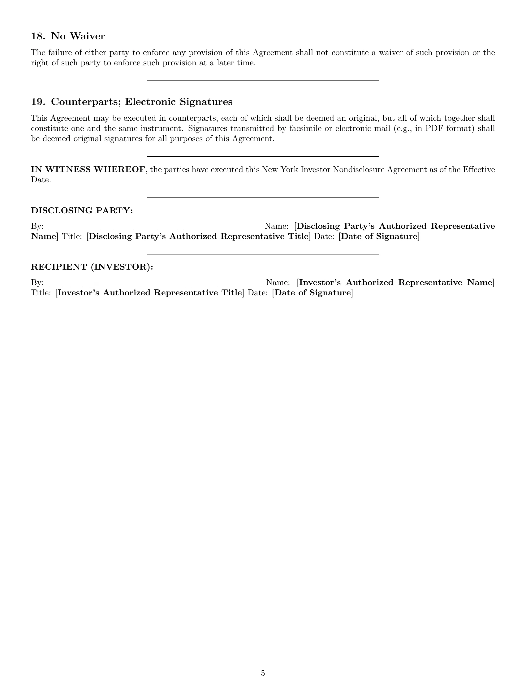 Preview page 5 of Pro New York investor nda template