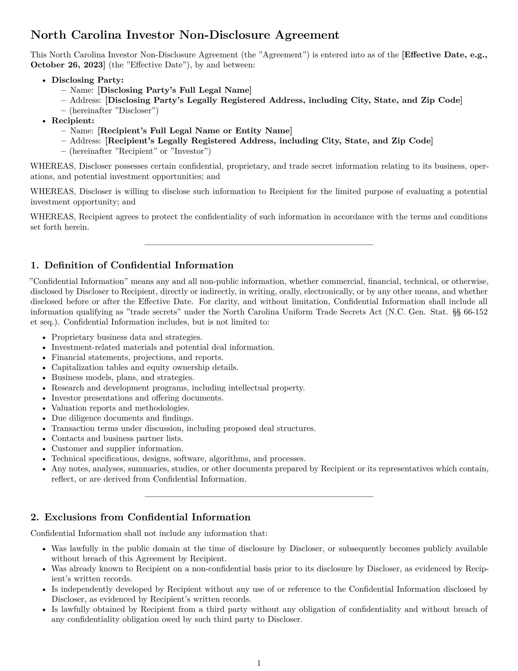 Preview page 1 of Pro North Carolina investor nda template
