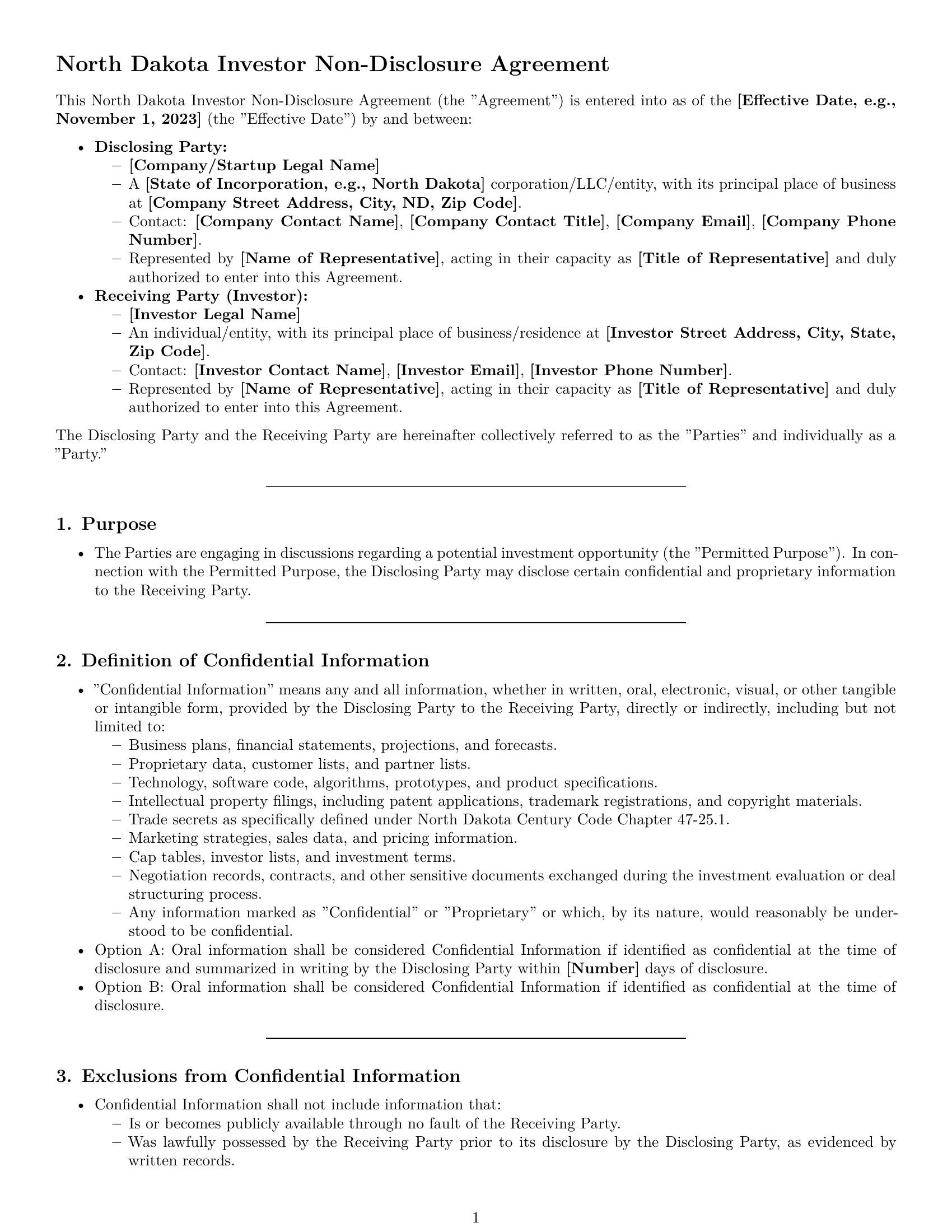 Preview page 1 of Pro North Dakota investor nda template
