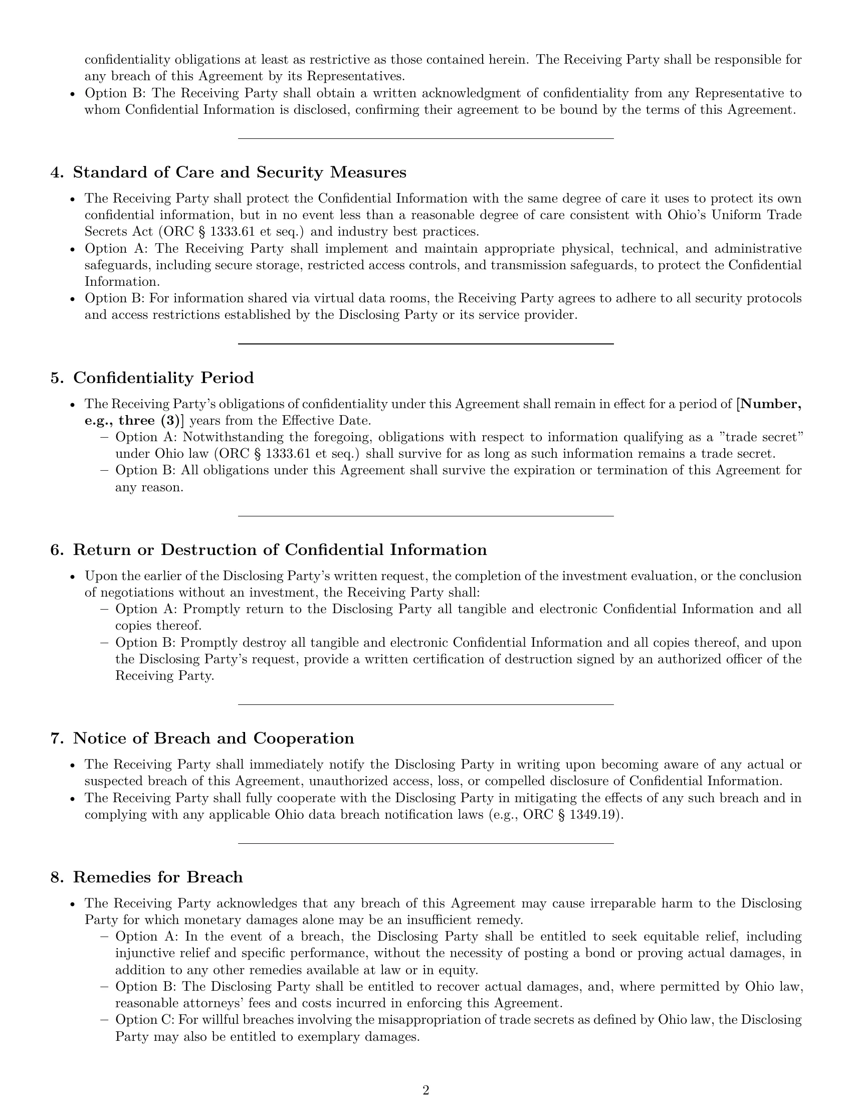 Preview page 2 of Pro Ohio investor nda template