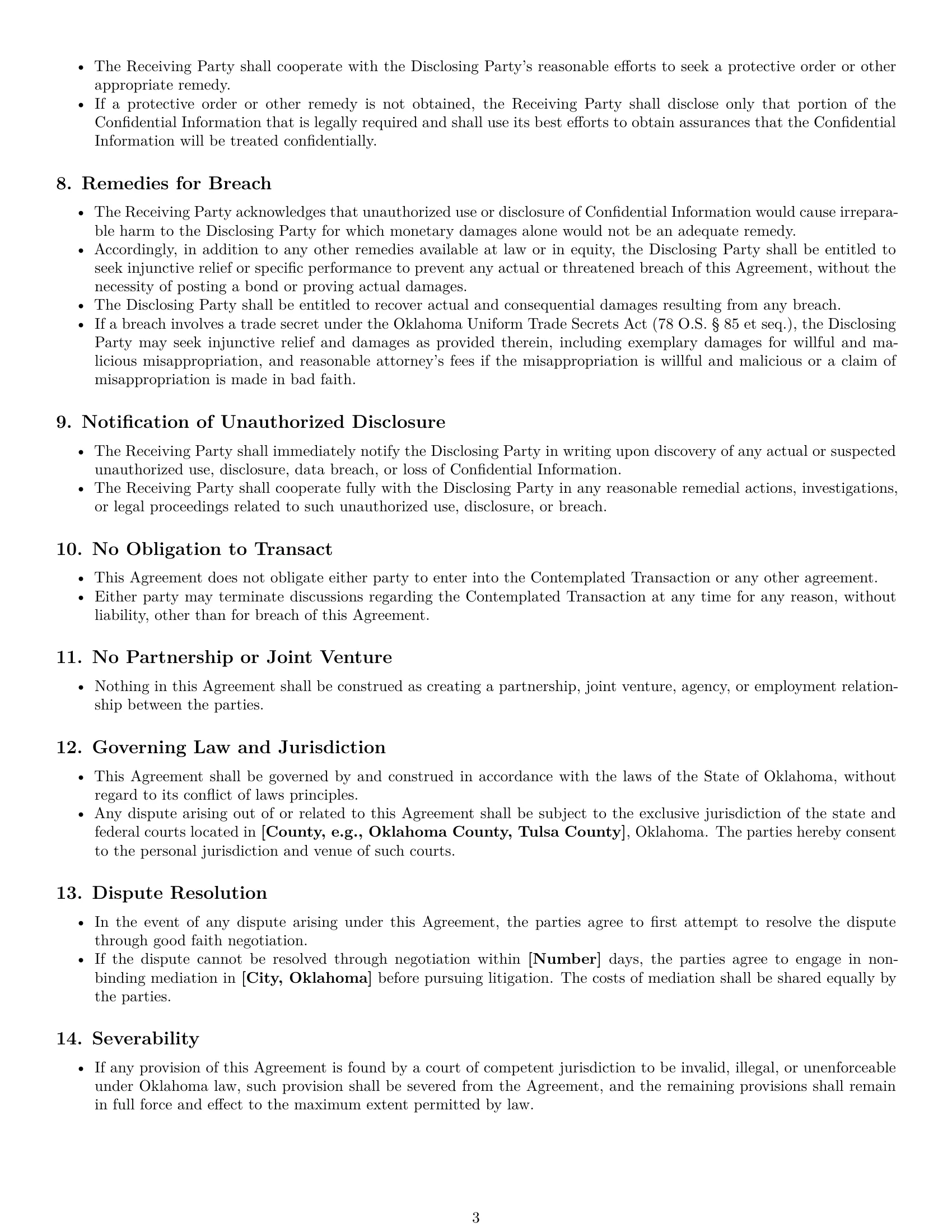 Preview page 3 of Pro Oklahoma investor nda template