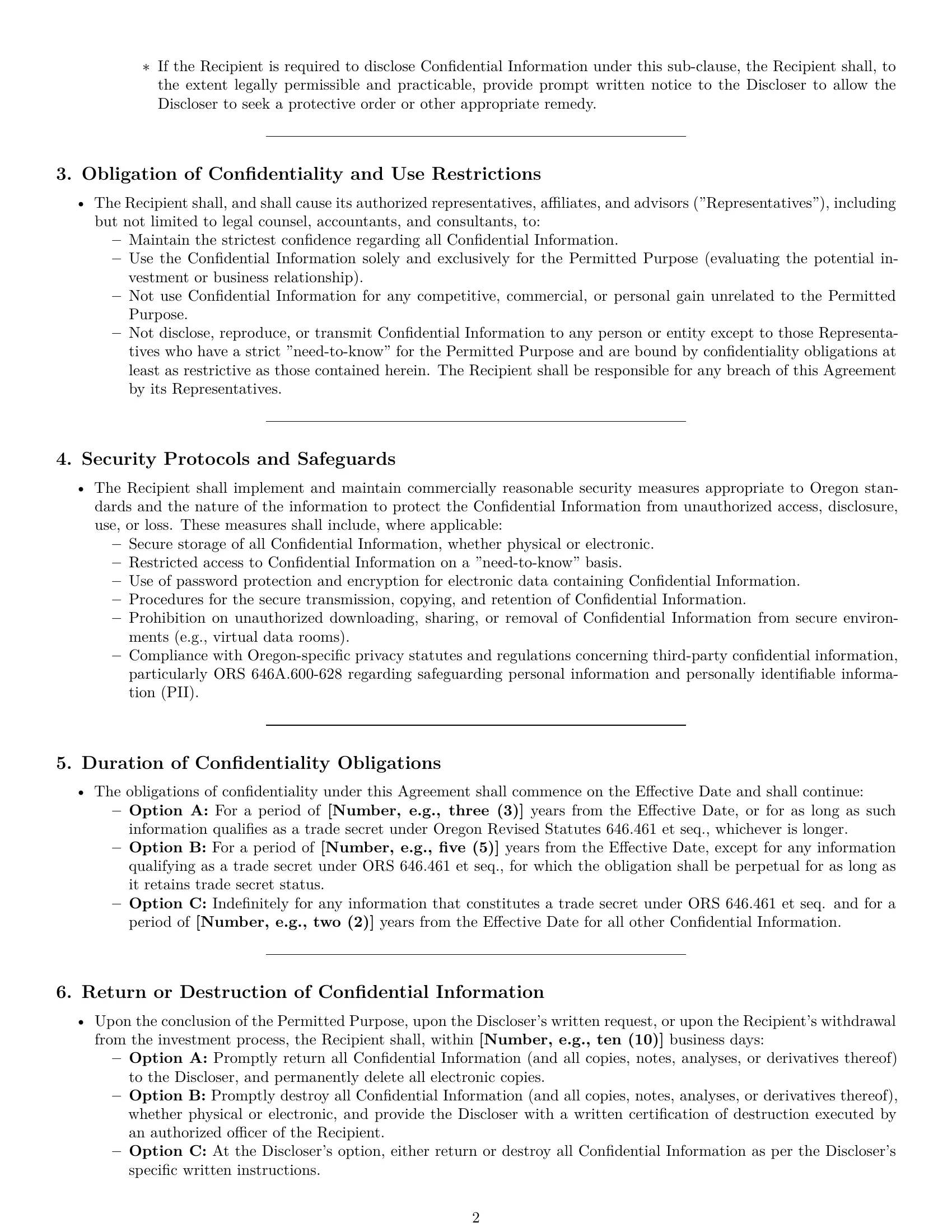Preview page 2 of Pro Oregon investor nda template