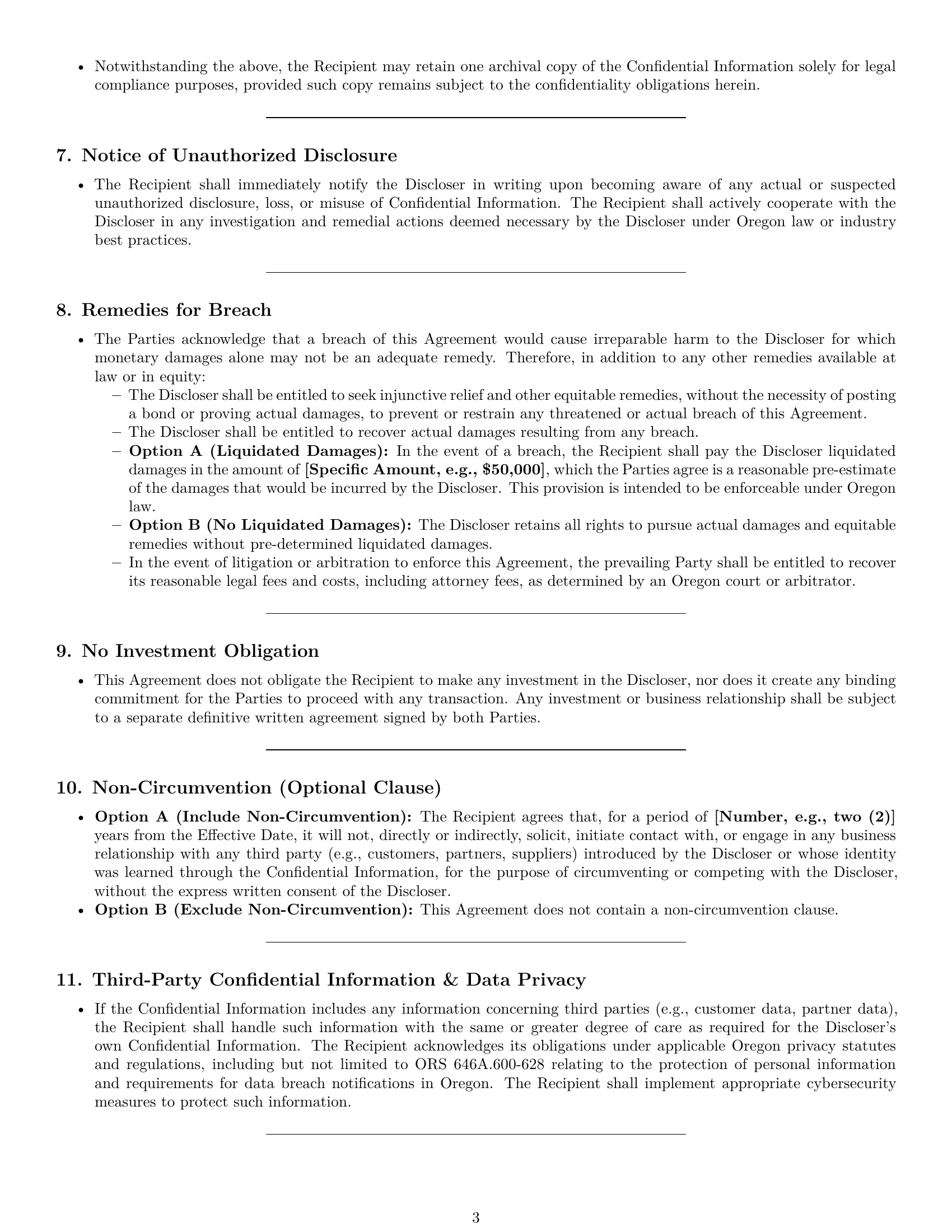 Preview page 3 of Pro Oregon investor nda template